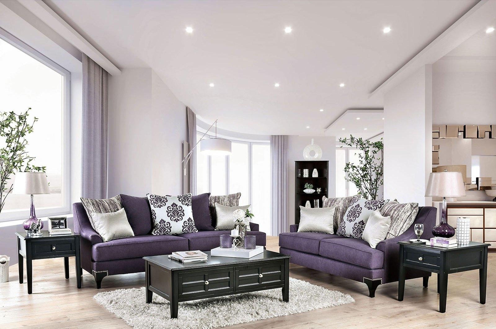 Transitional Sofa and Loveseat Set SM2208-2PC Sisseton SM2208-2PC in Purple Chenille