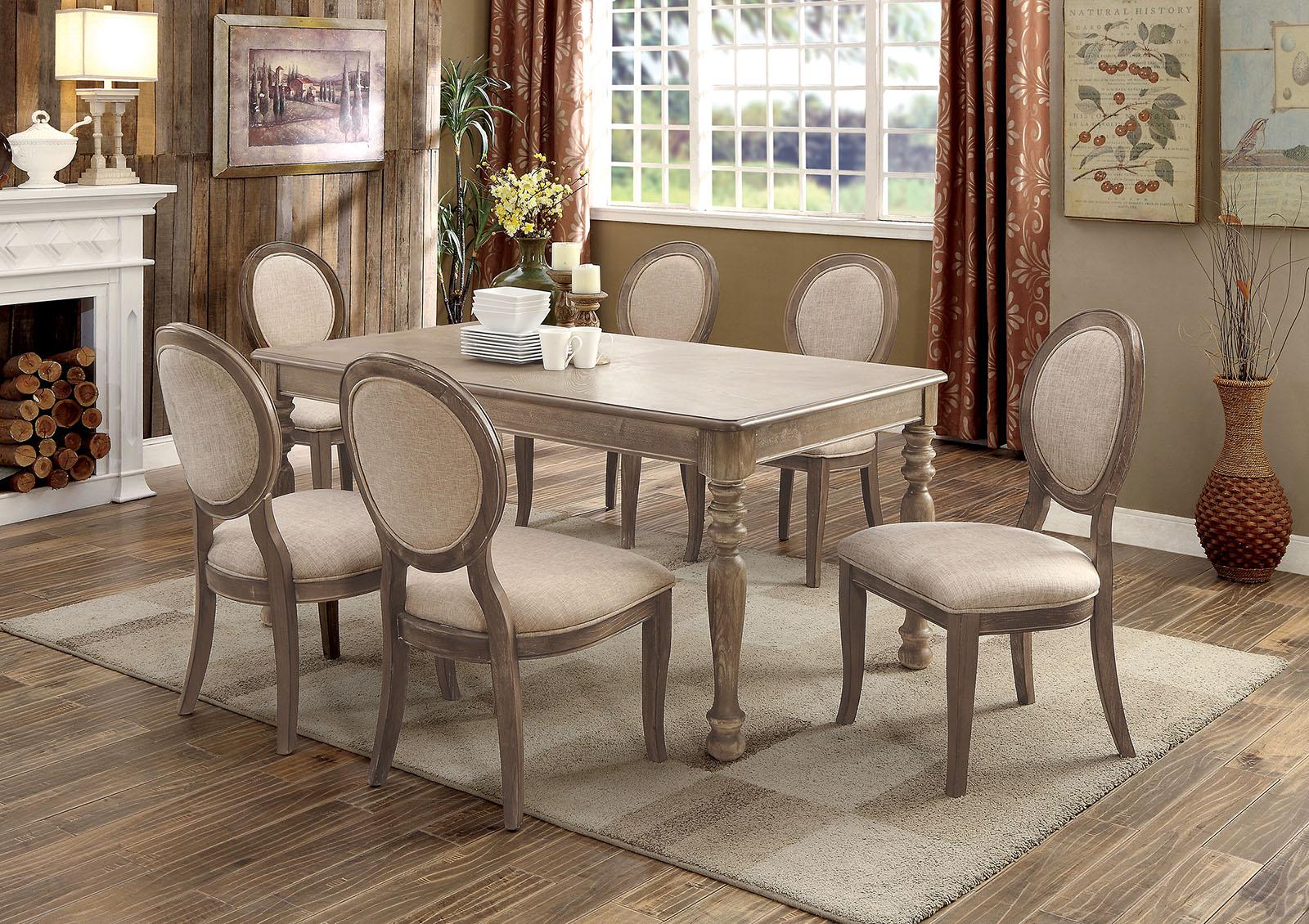 

    
Transitional Rustic Oak & Beige Solid Wood Dining Room Set 8pcs Furniture of America Siobhan & Kathryn
