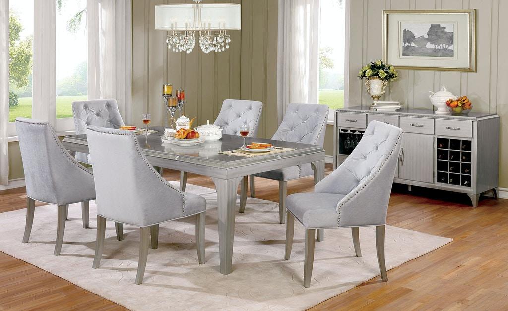 Transitional Dining Room Set CM3020T-Set-8 Diocles CM3020T-8PC in Silver 