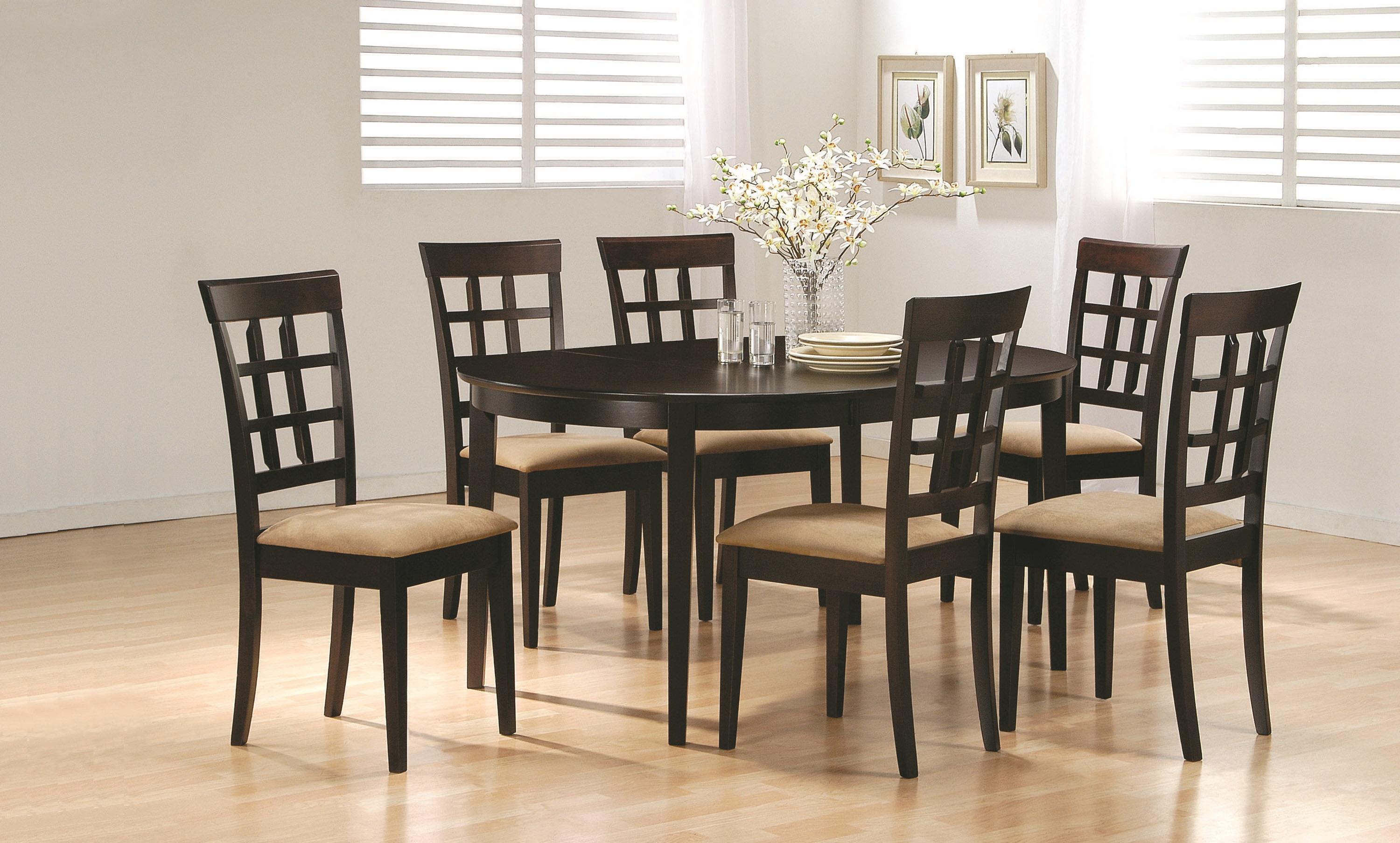 Transitional Dining Room Set 100770-S5 Gabriel 100770-S5 in Cappuccino Microfiber