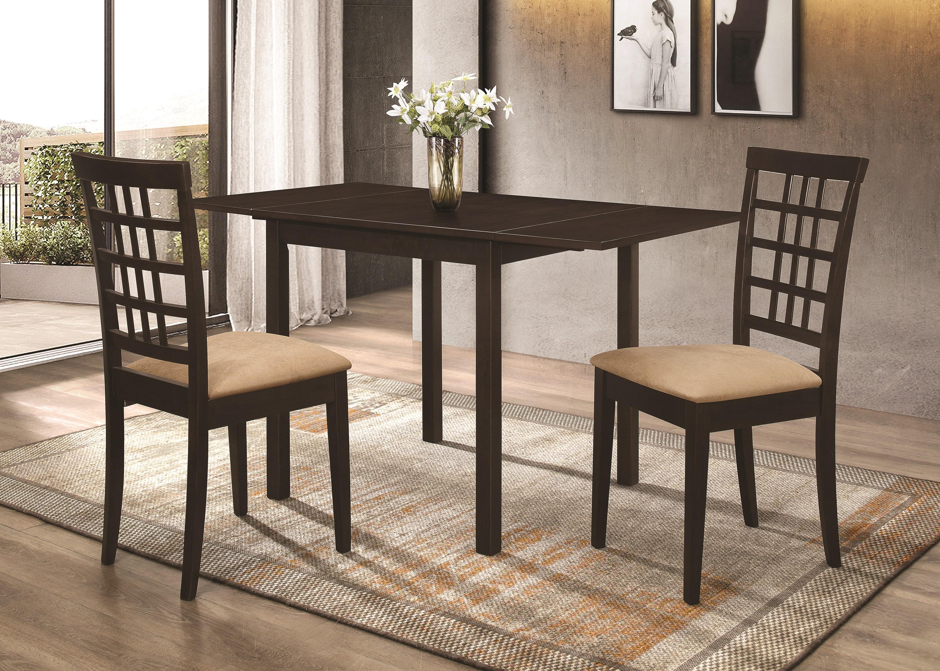 

    
Transitional Tan & Cappuccino Solid Wood Dining Room Set 3pcs Coaster 190821-S3 Kelso
