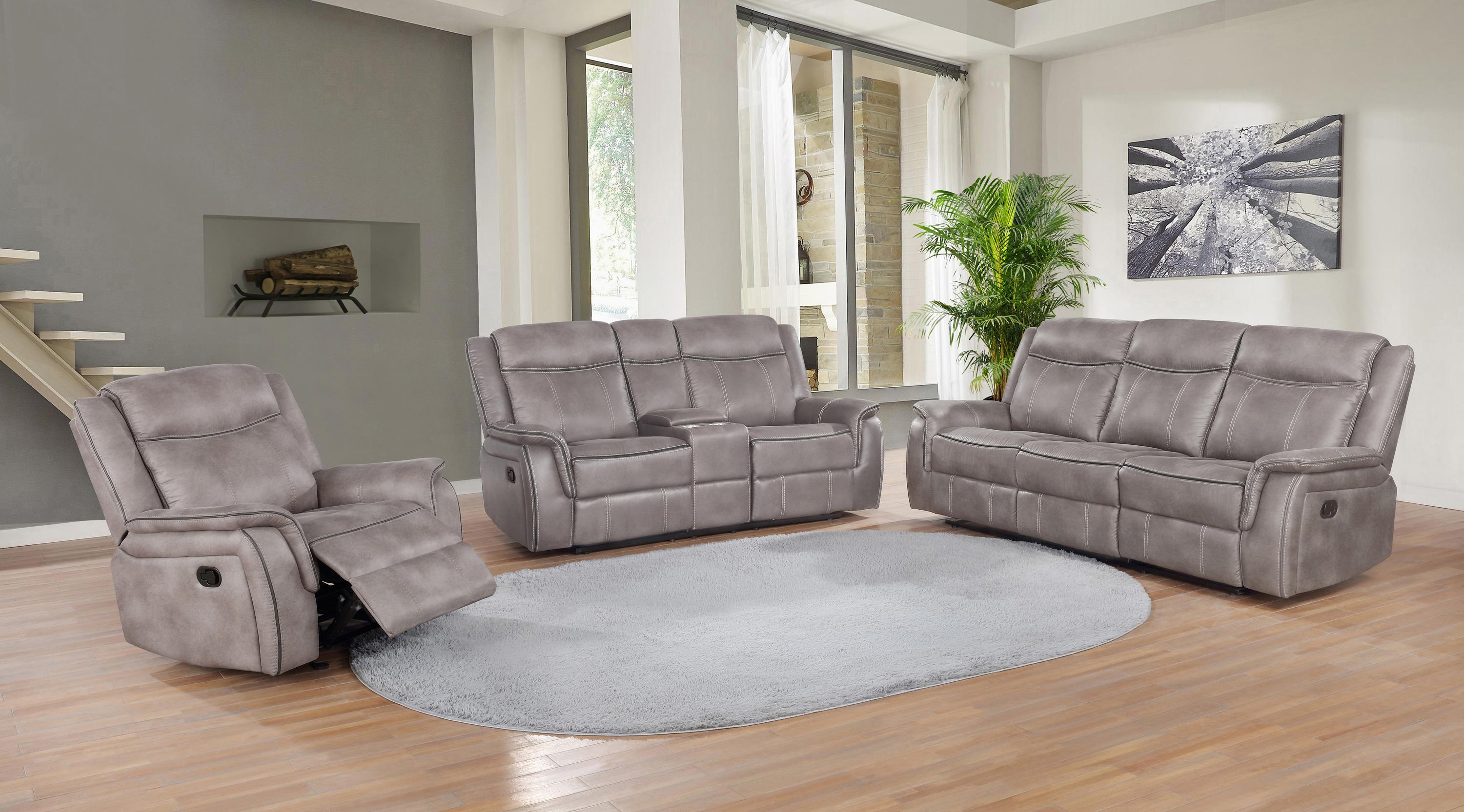 

    
Transitional Taupe Coated Microfiber Living Room Set 3pcs Coaster 603501-S3 Lawrence
