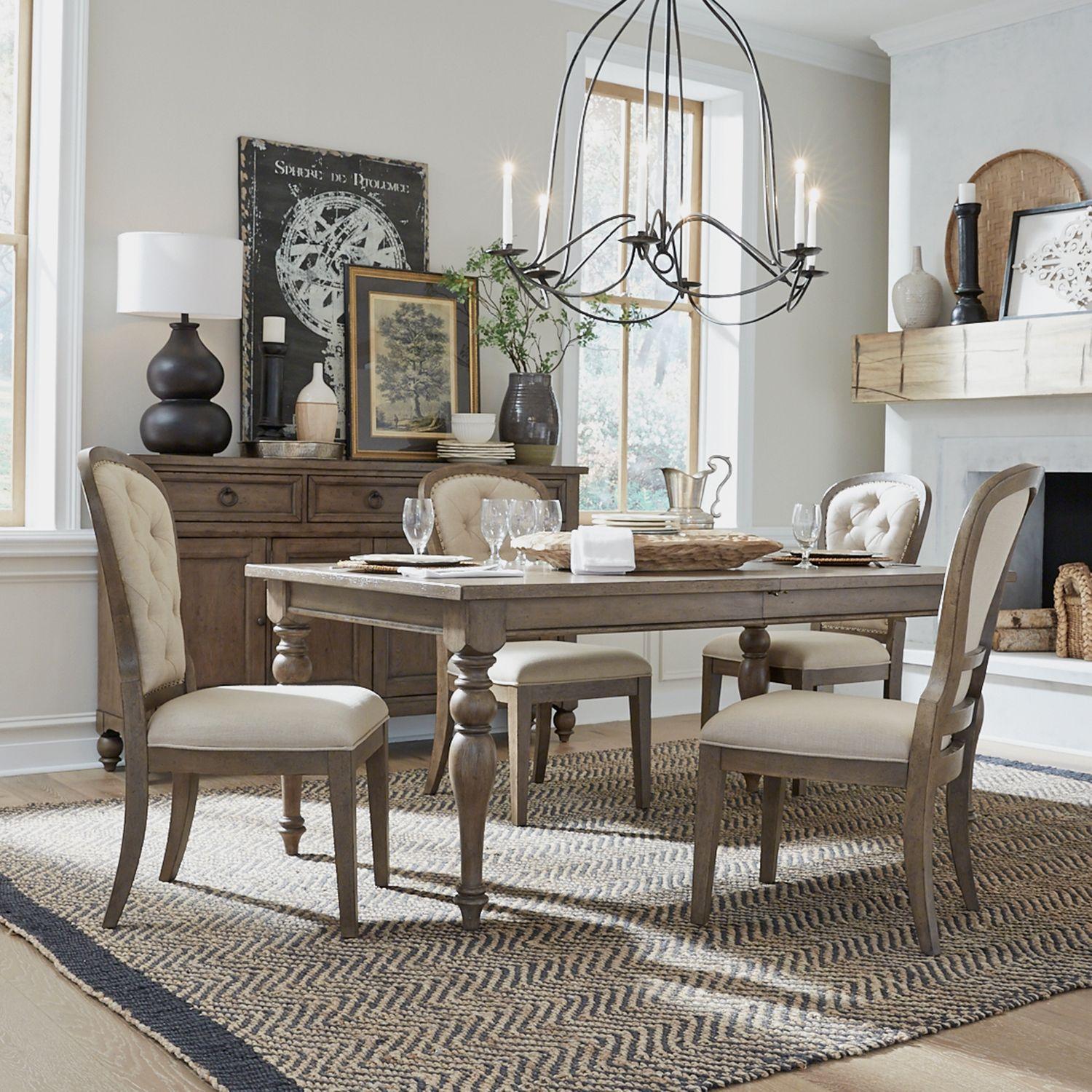 Transitional Dining Table Set Americana Farmhouse (615-DR) 615-DR-O5LTS in Taupe, Black 