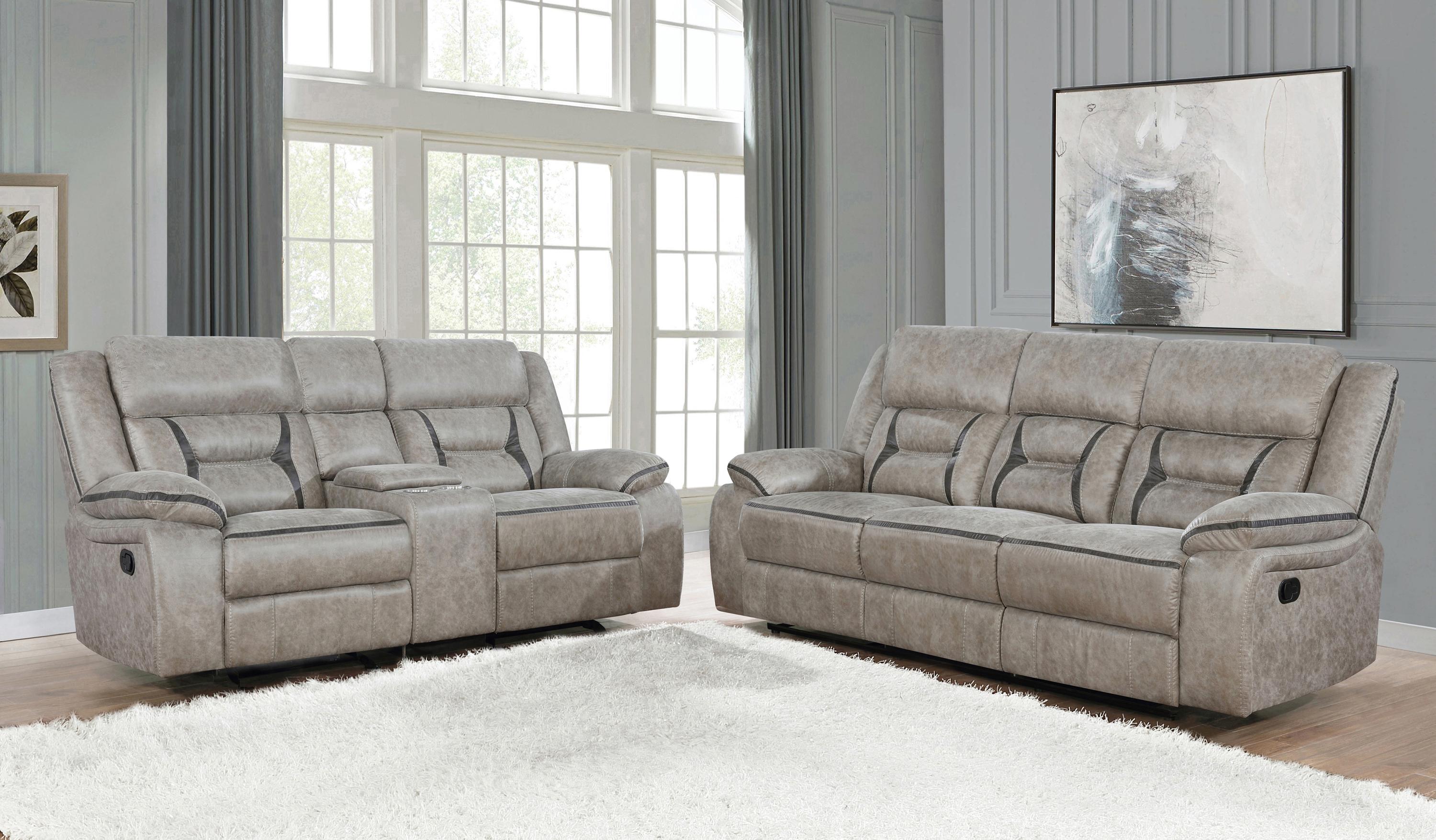 

    
Transitional Taupe Leatherette Living Room Set 2pcs Coaster 651351-S2 Greer
