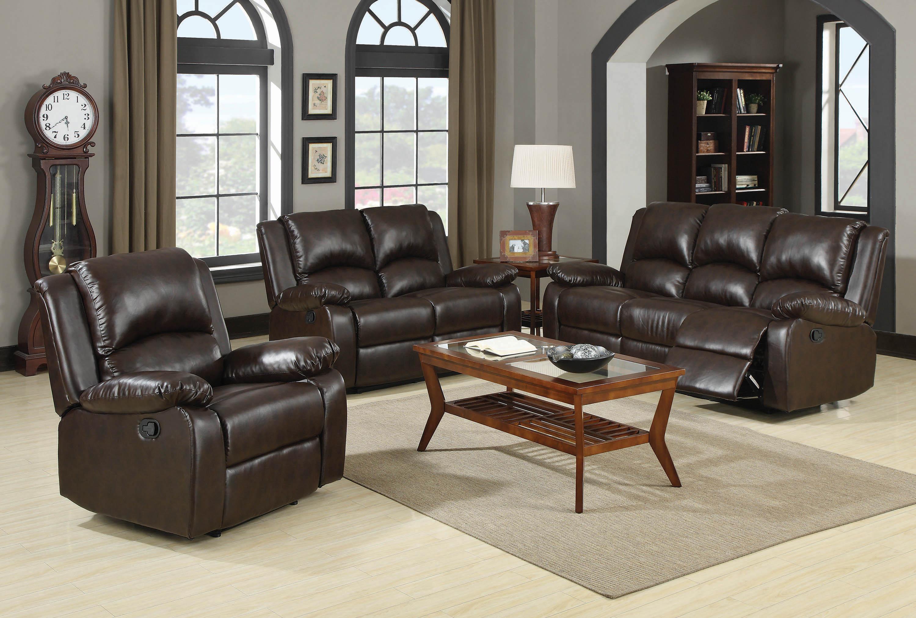 Transitional Living Room Set 600971-S2 Boston 600971-S2 in Brown Leatherette