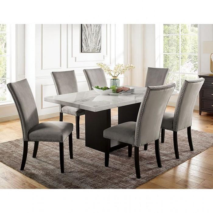 

    
Transitional White & Black Genuine Marble Dining Table Furniture of America CM3744T Kian
