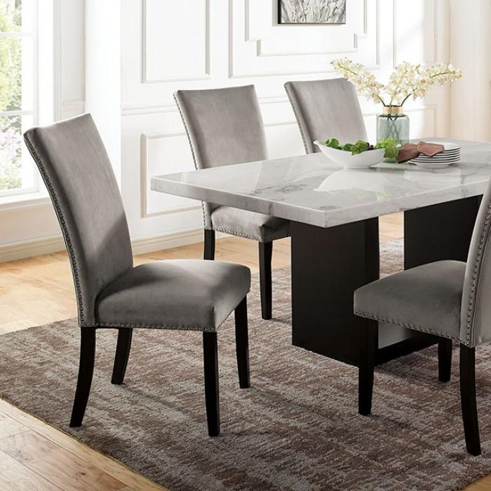 

    
Transitional Light Gray & Black Solid Wood Dining Room Set 5pcs Furniture of America Kian
