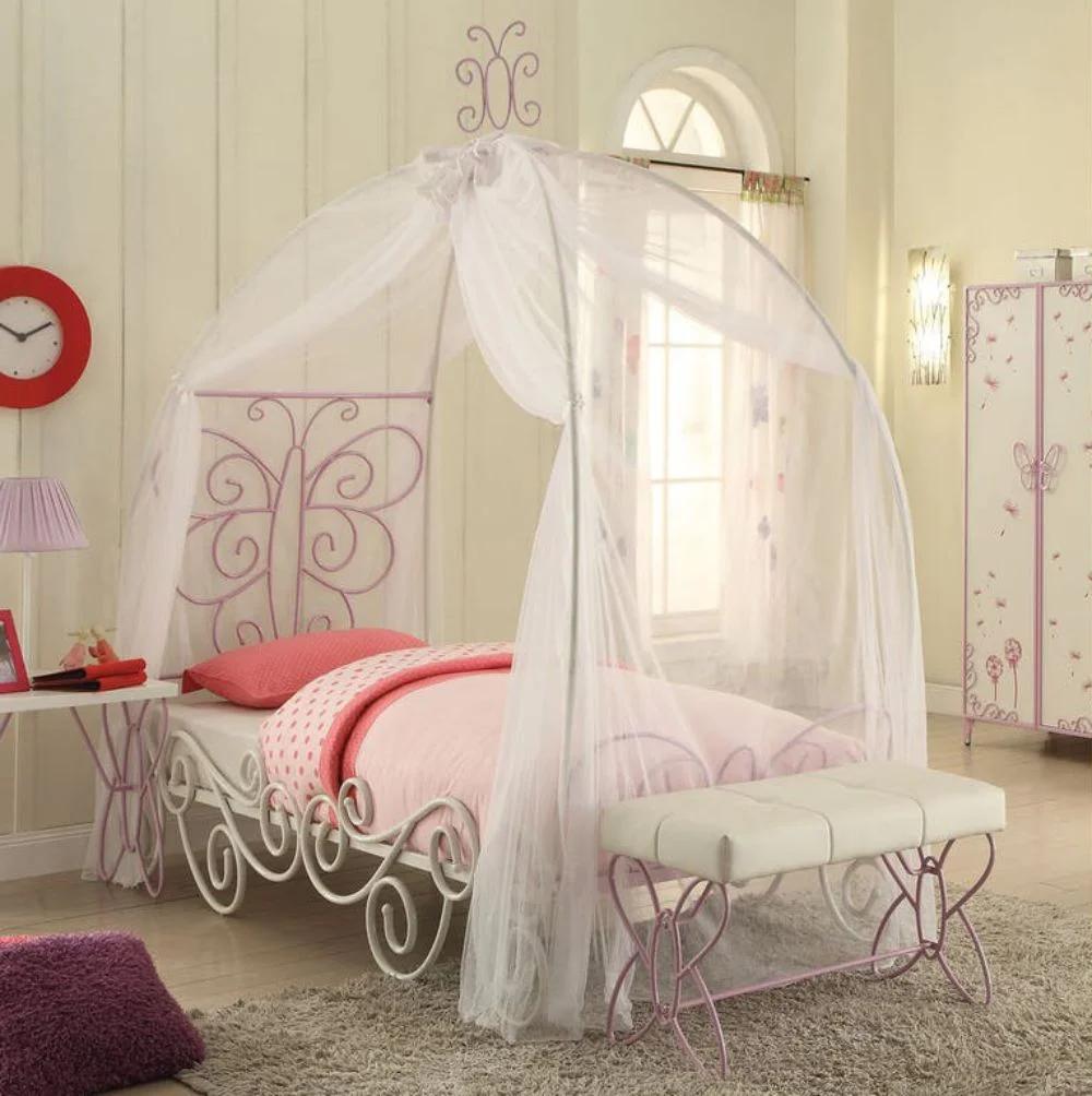 

    
Transitional White & Light Purple Twin Bed w/ Butterfly Design Carriage by Acme Priya II 30530T
