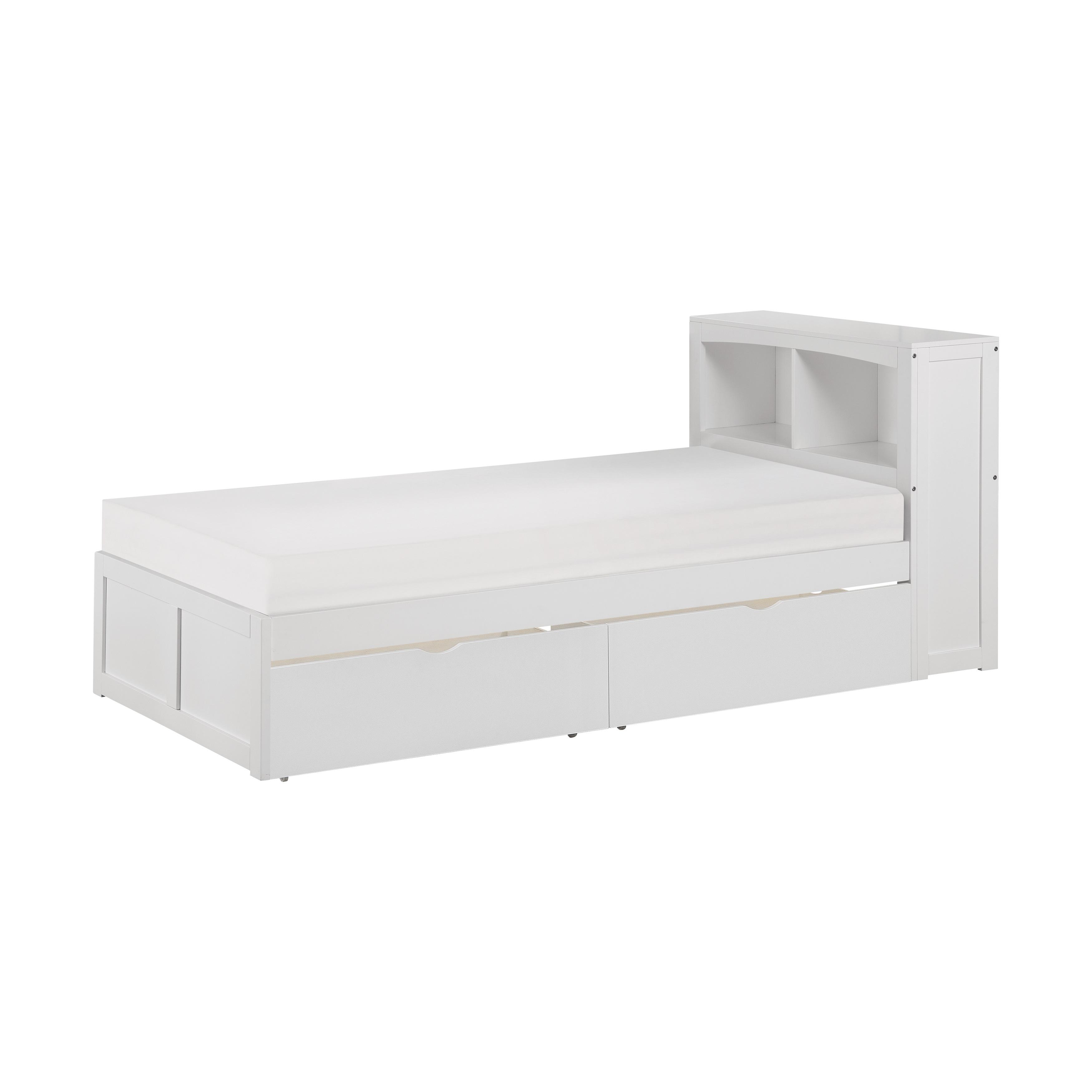 

    
Transitional White Wood Twin Bookcase Bed w/Storage Boxes Homelegance B2053BCW-1T* Galen
