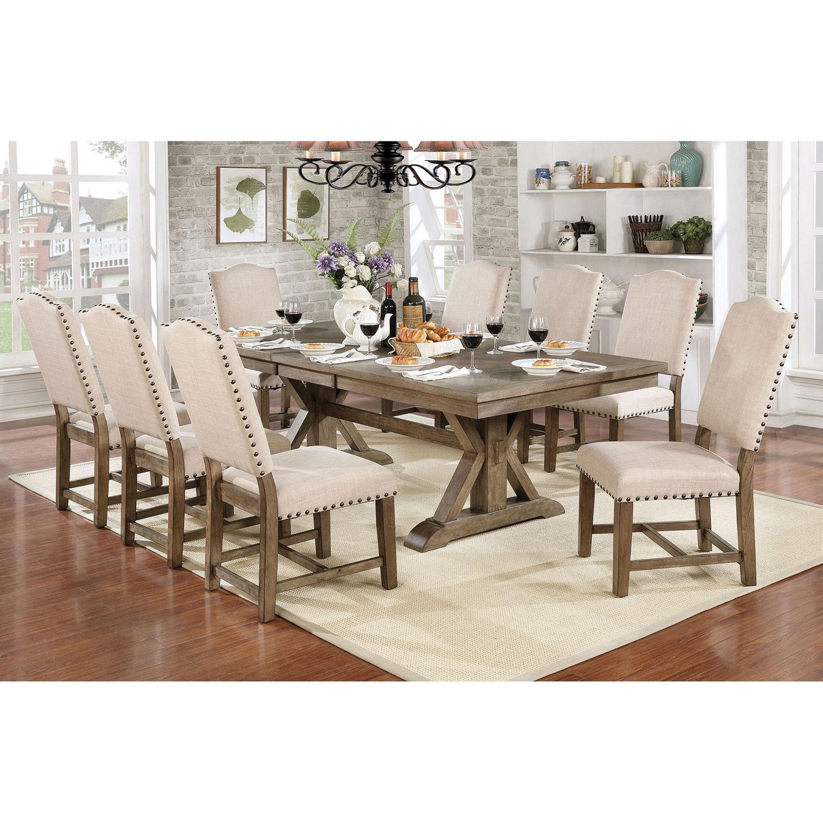 

    
Light Oak Trestle Base Dining Table JULIA CM3014T Furniture of America Rustic
