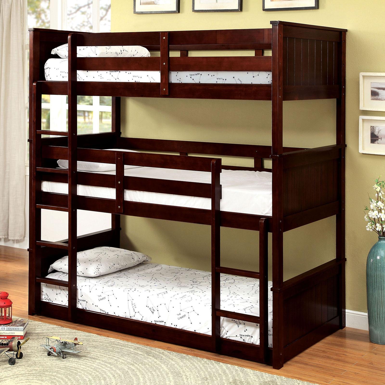 

    
Brown Wood Twin Triple Decker Bed THERESE CM-BK628 Furniture of America Modern
