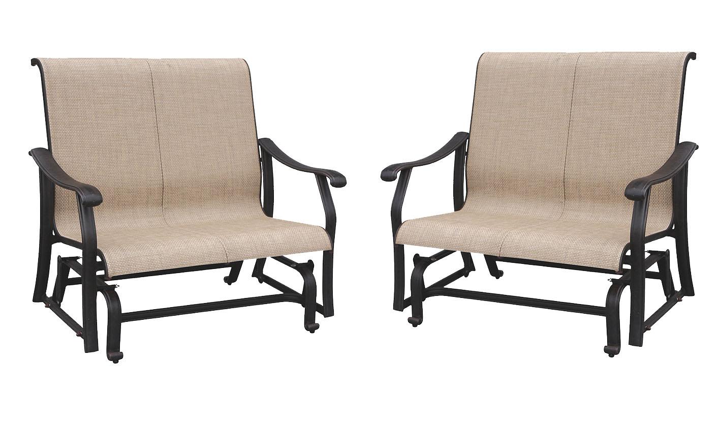 Contemporary Outdoor Loveseat Trinity TRBLSGLDR-Set-2 in Natural, Bronze Sling Material