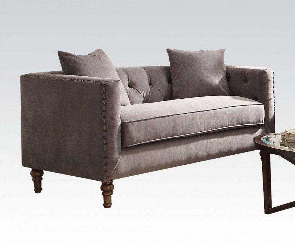 

    
Gray Velvet Tufted Loveseat w/2 Pillows 53581 Sidonia Acme Vintage Traditional
