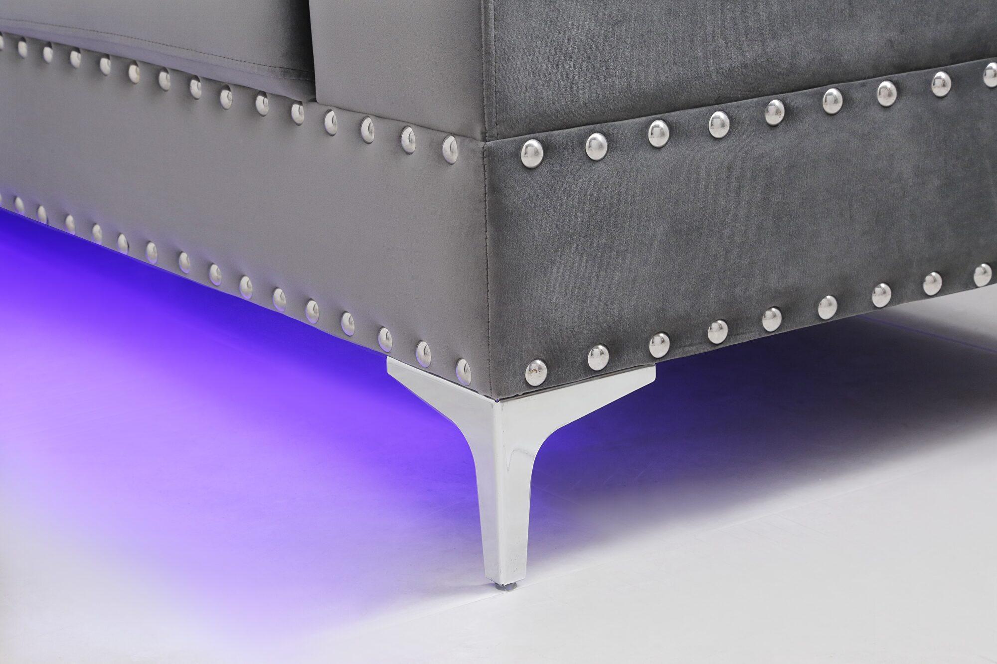 

    
 Order  U97 Contemporary Gray Velvet Sectional Sofa w/LED & Storage Ottoman Global USA
