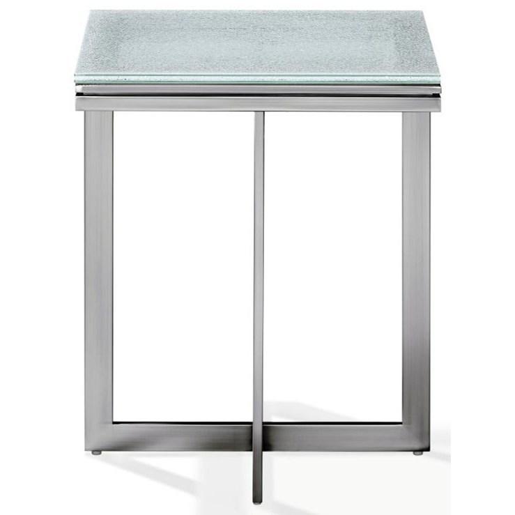 

    
Ultra-clear Crackled Glass Metal Base End Table ELIZA by Modus Furniture
