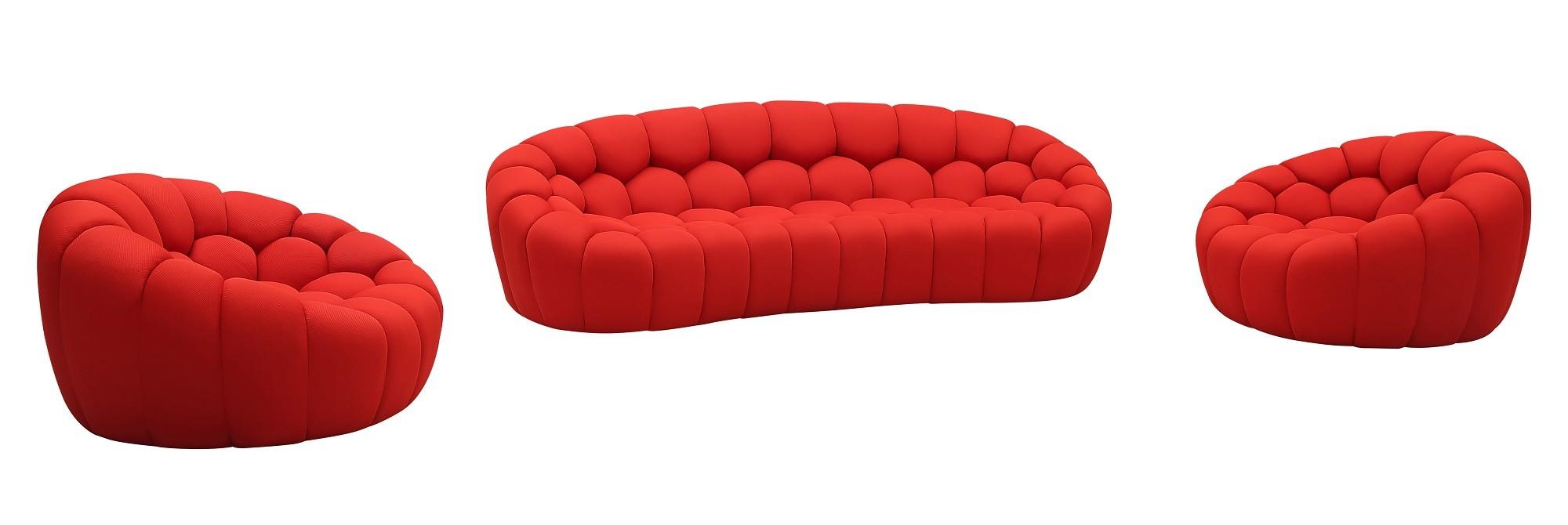 Contemporary Sofa Set Fantasy SKU 18442-R-3PC in Red Fabric