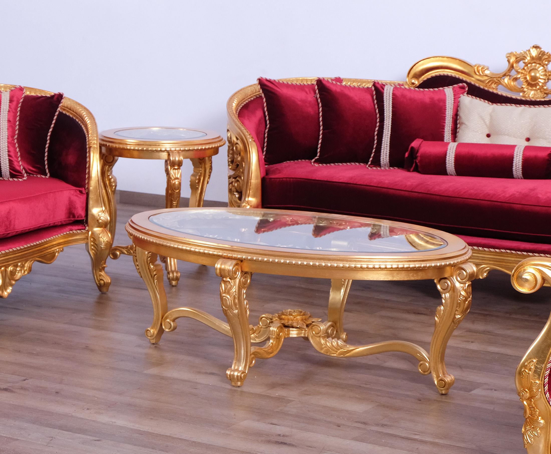 

    
 Order  Classic Burgundy Gold Fabric 30015 BELLAGIO II Sofa Set 6Pcs EUROPEAN FURNITURE
