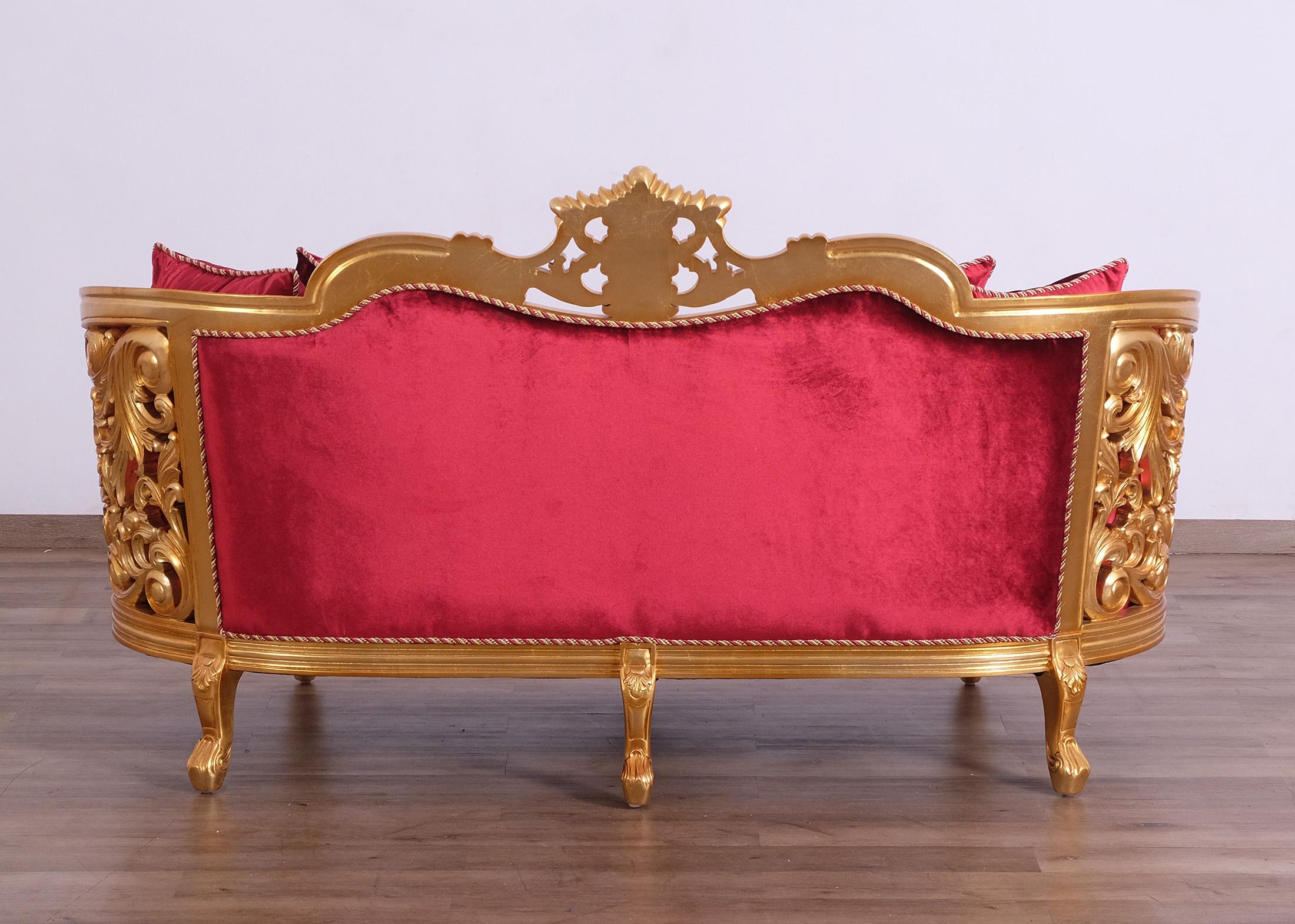 

    
 Photo  Classic Burgundy Gold Fabric 30015 BELLAGIO II Sofa Set 6Pcs EUROPEAN FURNITURE

