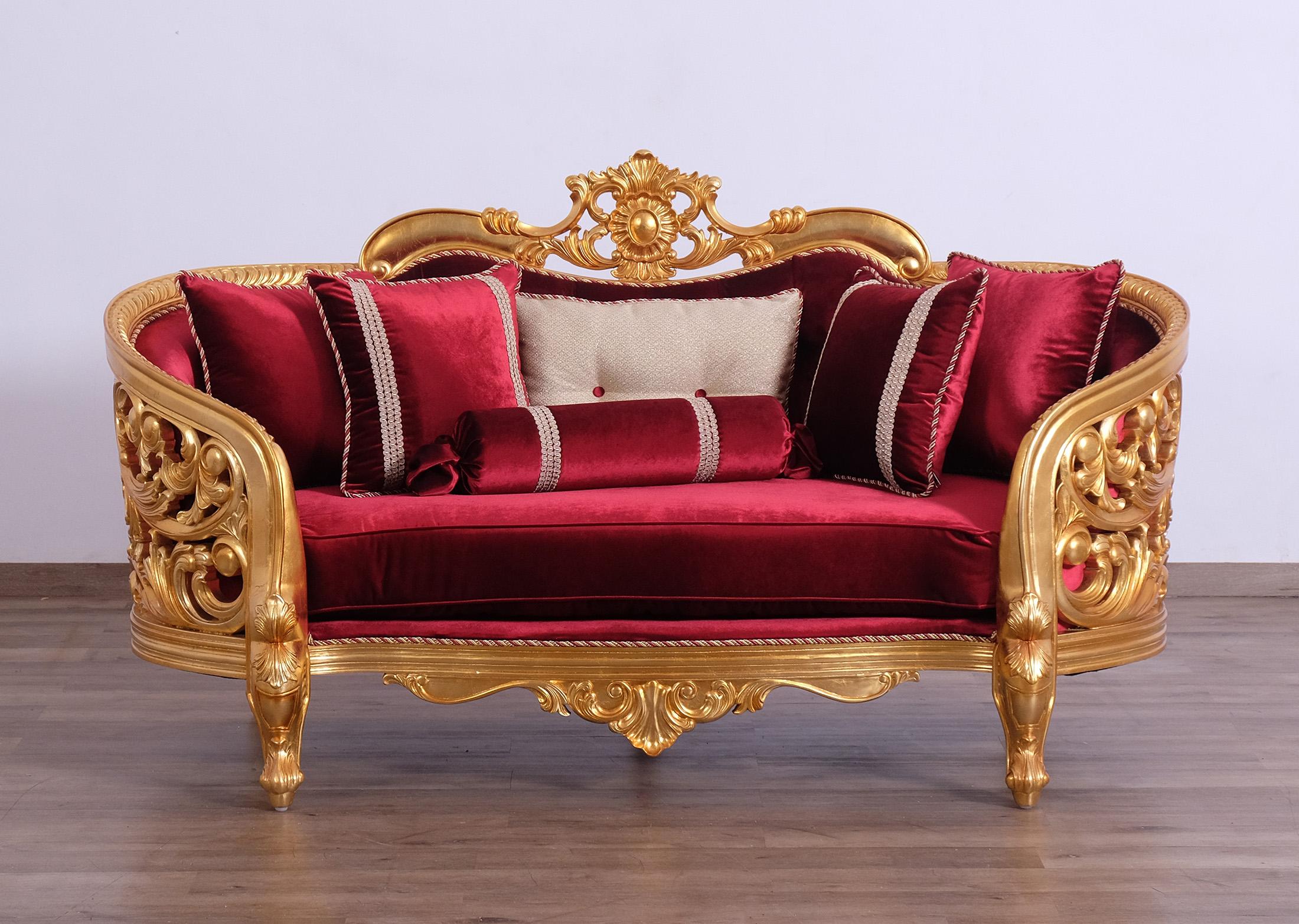 

    
Classic Burgundy Gold Fabric 30015 BELLAGIO II Sofa Set 6Pcs EUROPEAN FURNITURE

