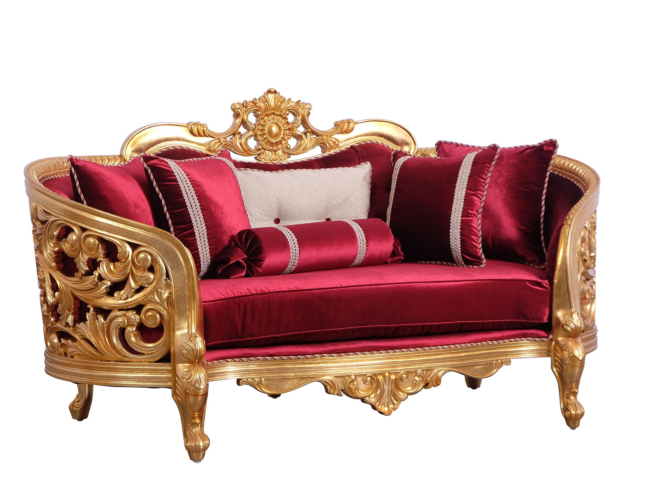 

    
EUROPEAN FURNITURE BELLAGIO Sofa Set Antique/Gold/Burgundy 30015-S-Set-6
