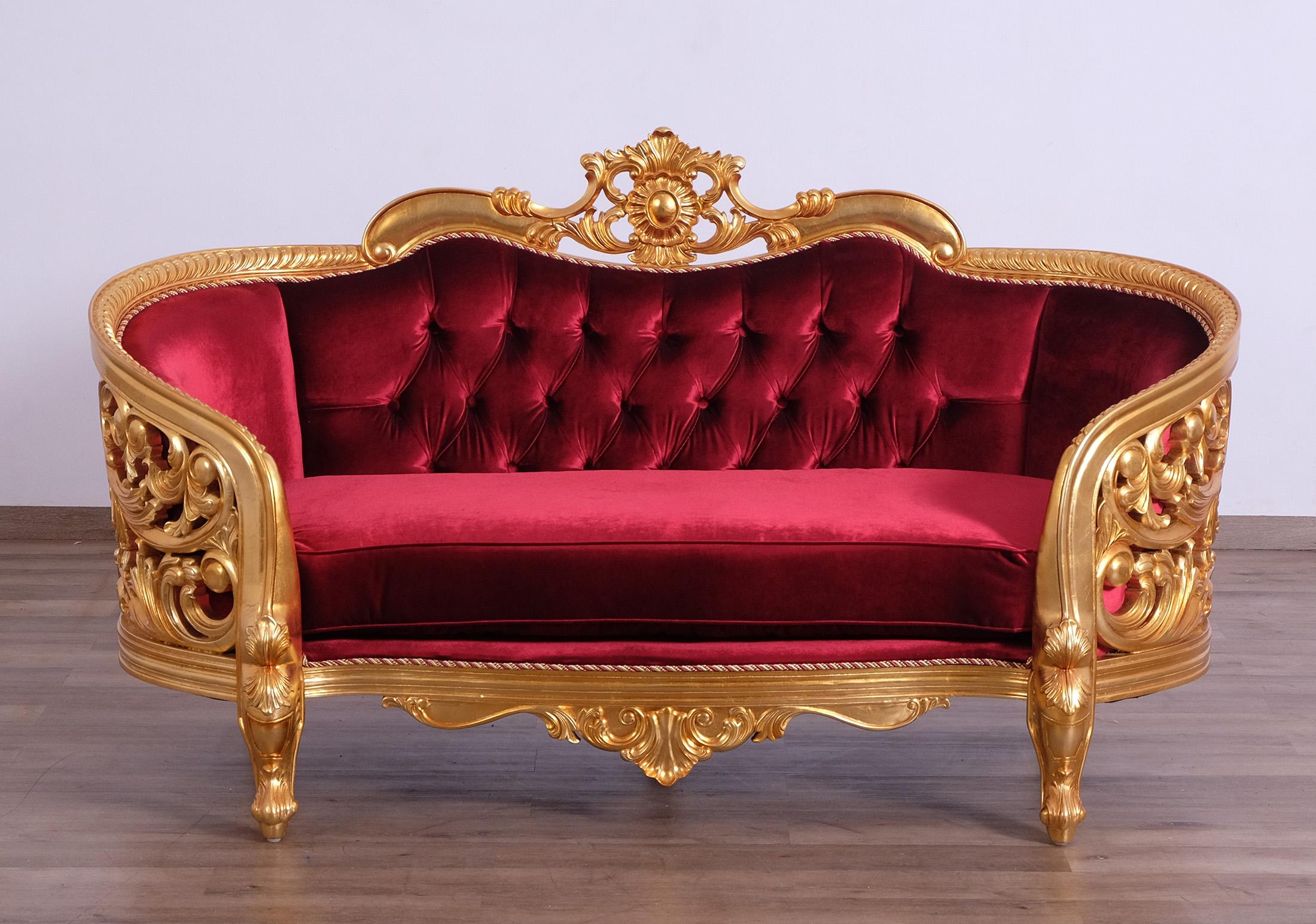 

    
30015-S-Set-6 Classic Burgundy Gold Fabric 30015 BELLAGIO II Sofa Set 6Pcs EUROPEAN FURNITURE

