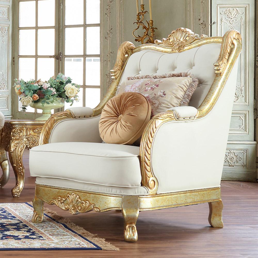 

    
Victorian White Tufted Leather Armchair Traditional Homey Design HD-93630
