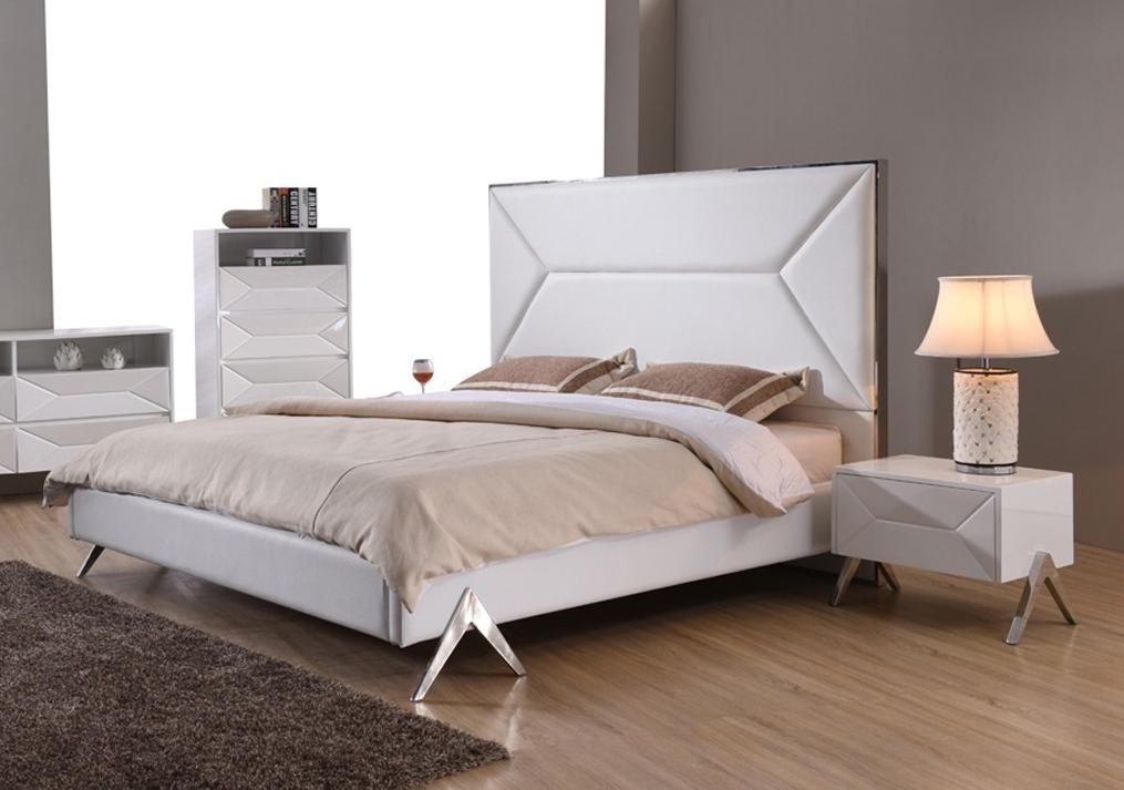 Modern Platform Bedroom Set Modrest Candid VGVCBD1109-Q-Set-2 in White Leatherette
