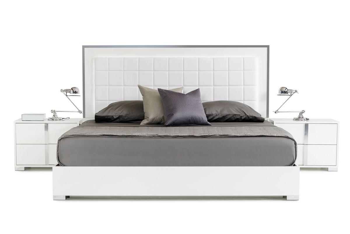 Contemporary, Modern Panel Bedroom Set San Marino VGACSANMARINO-BED-WHT-CK-3pcs in White Eco-Leather