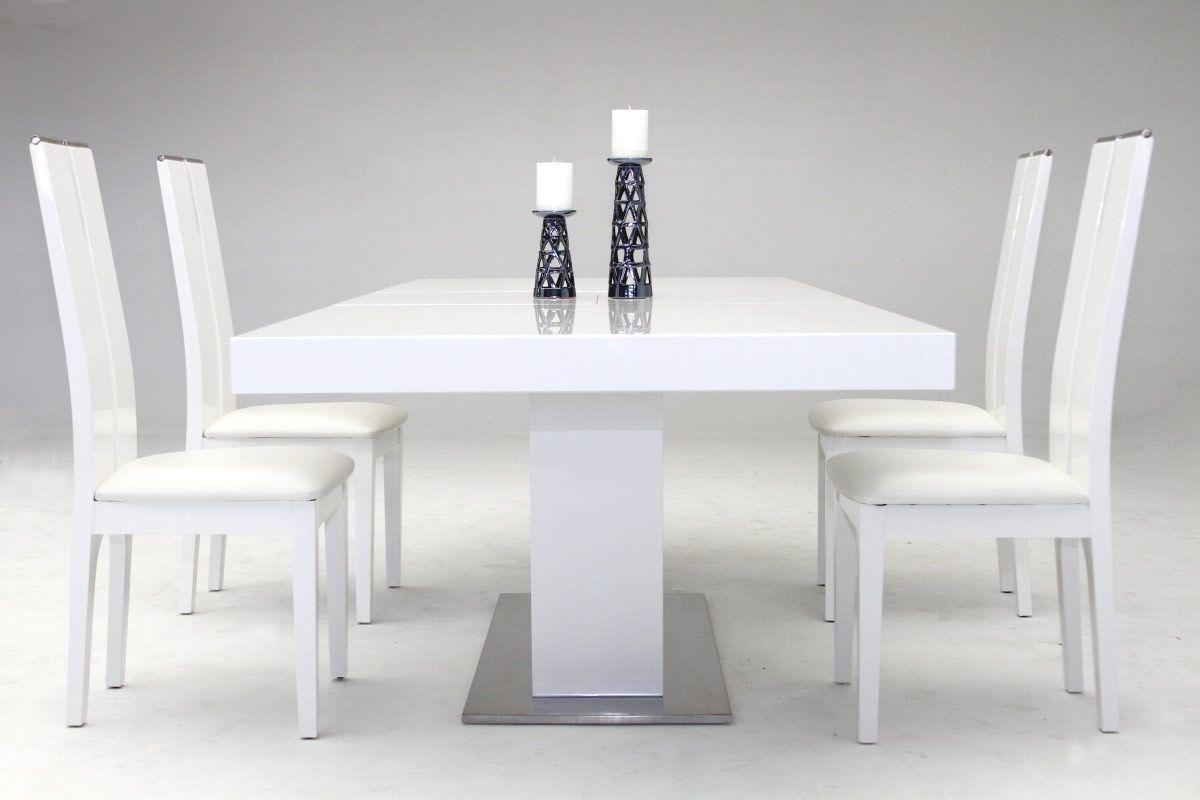 

    
 Shop  Modern White & Stainless Steel Extendable Dining Table by VIG Modrest Zenith
