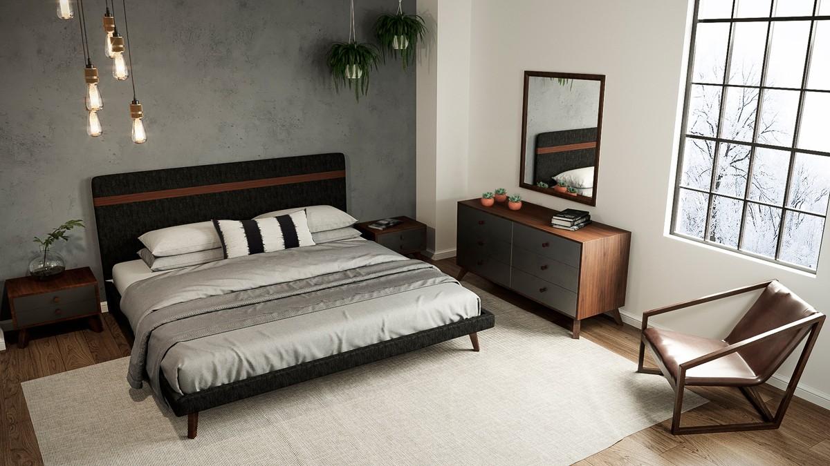 Contemporary, Modern Platform Bedroom Set Nova Domus Dali VGMABR-31-SET-Q-5-Set-5 in Charcoal, Walnut, Gray Fabric