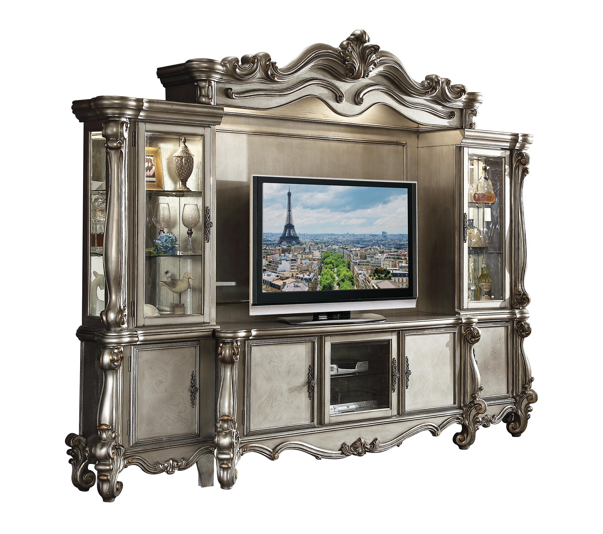 Traditional,  Vintage TV Entertainment Center Versailles-91820-91824 Versailles-91820-91824 in Platinum, Antique 