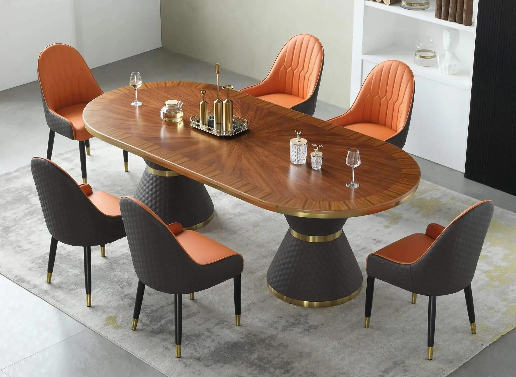 

    
Oval Dining Set 7Pcs w/ Orange & Chocolate Chairs VOGUE EUROPEAN FURNITURE
