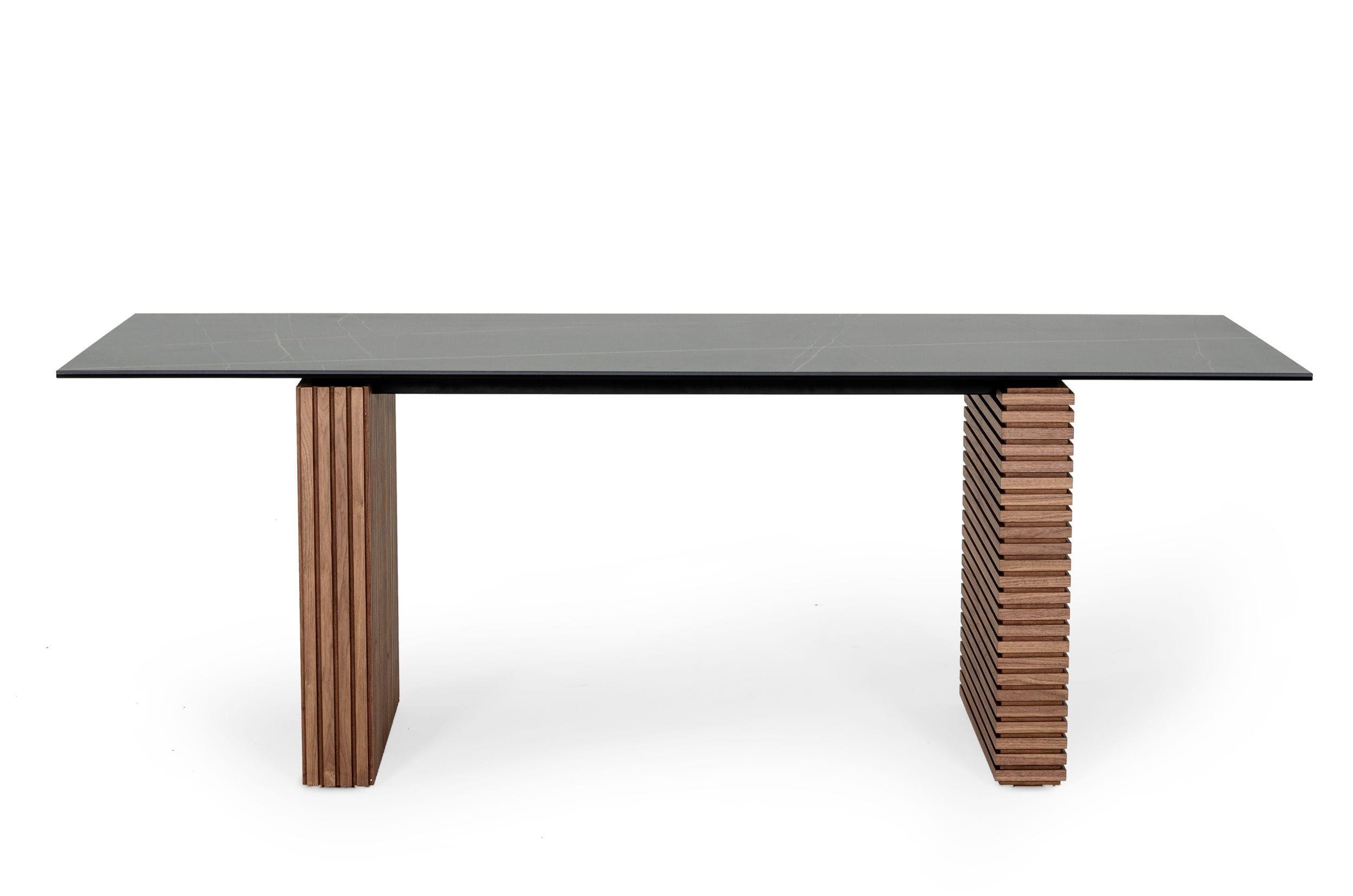 

    
Walnut and Black Ceramic Top Dining Table by VIG Modrest Maggie
