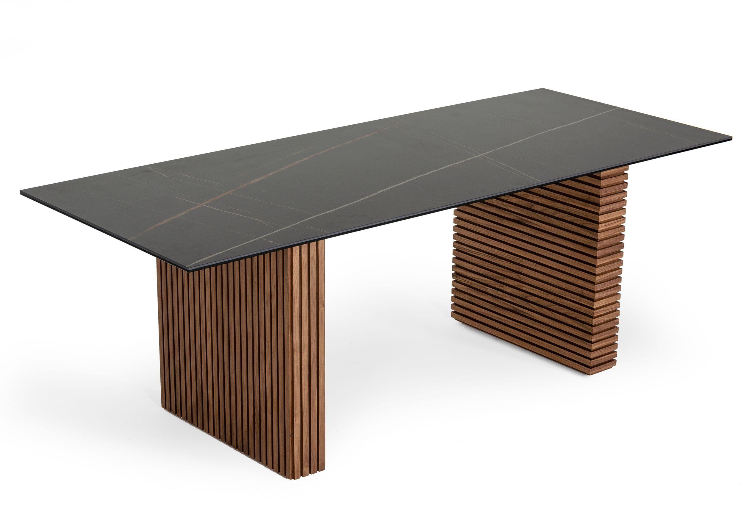 

    
Walnut and Black Ceramic Top Dining Table by VIG Modrest Maggie
