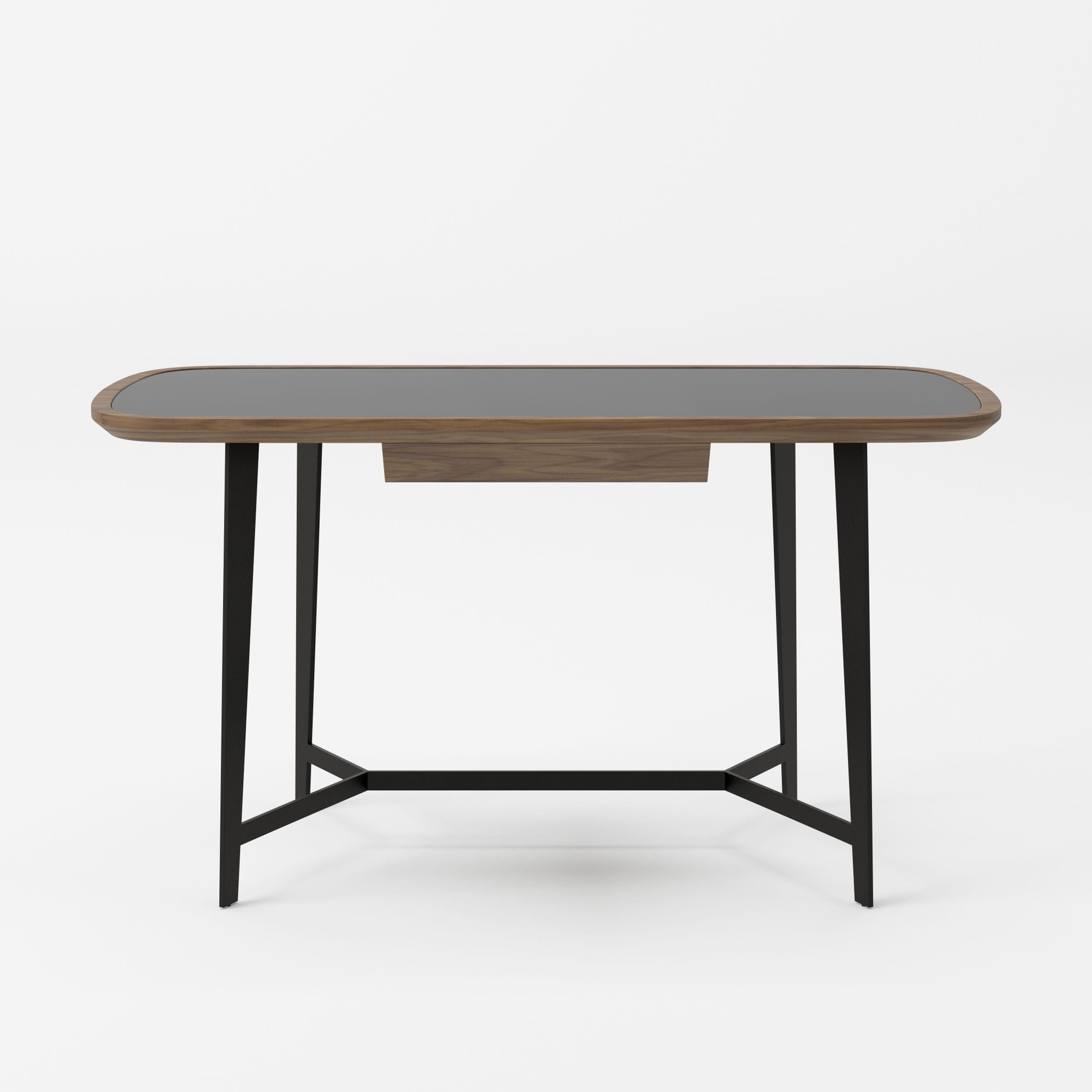 

    
Modern Walnut & Black Glass Desk by VIG Modrest Girard
