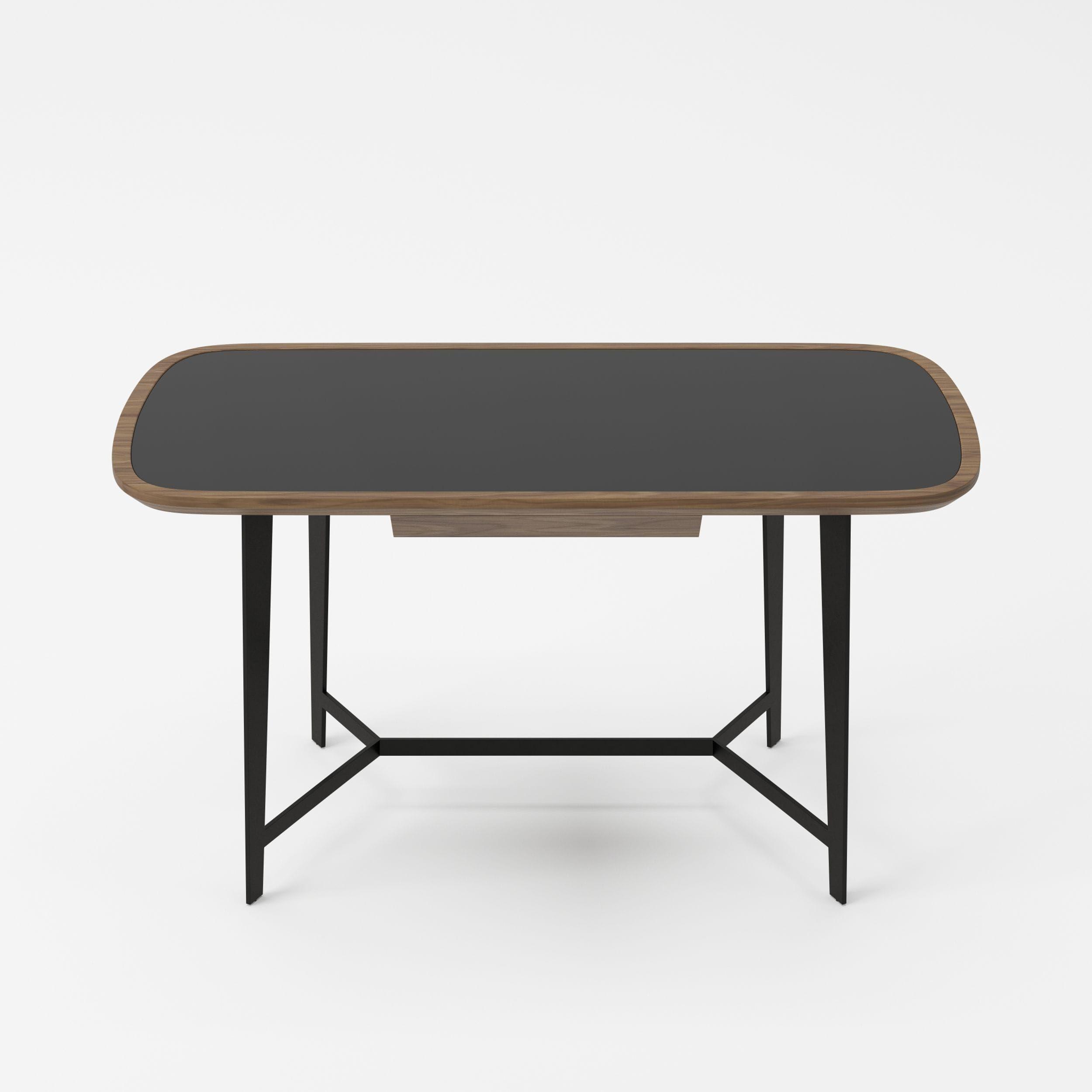 

    
Modern Walnut & Black Glass Desk by VIG Modrest Girard
