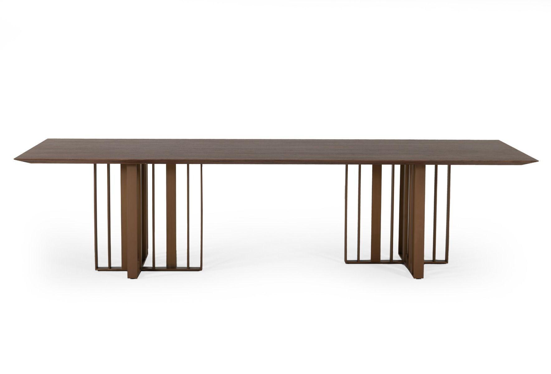

    
Walnut & Brass Stainless Steel Dining Table Set 9Pcs by VIG Modrest Livia
