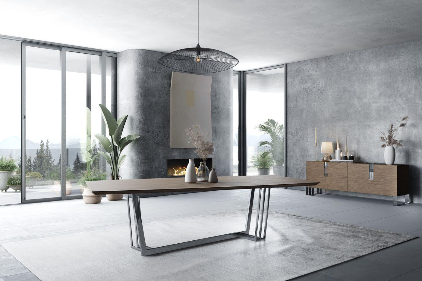 

    
 Shop  Walnut & Stainless Steel Dining Table + 10 Chairs by VIG Modrest Gilroy
