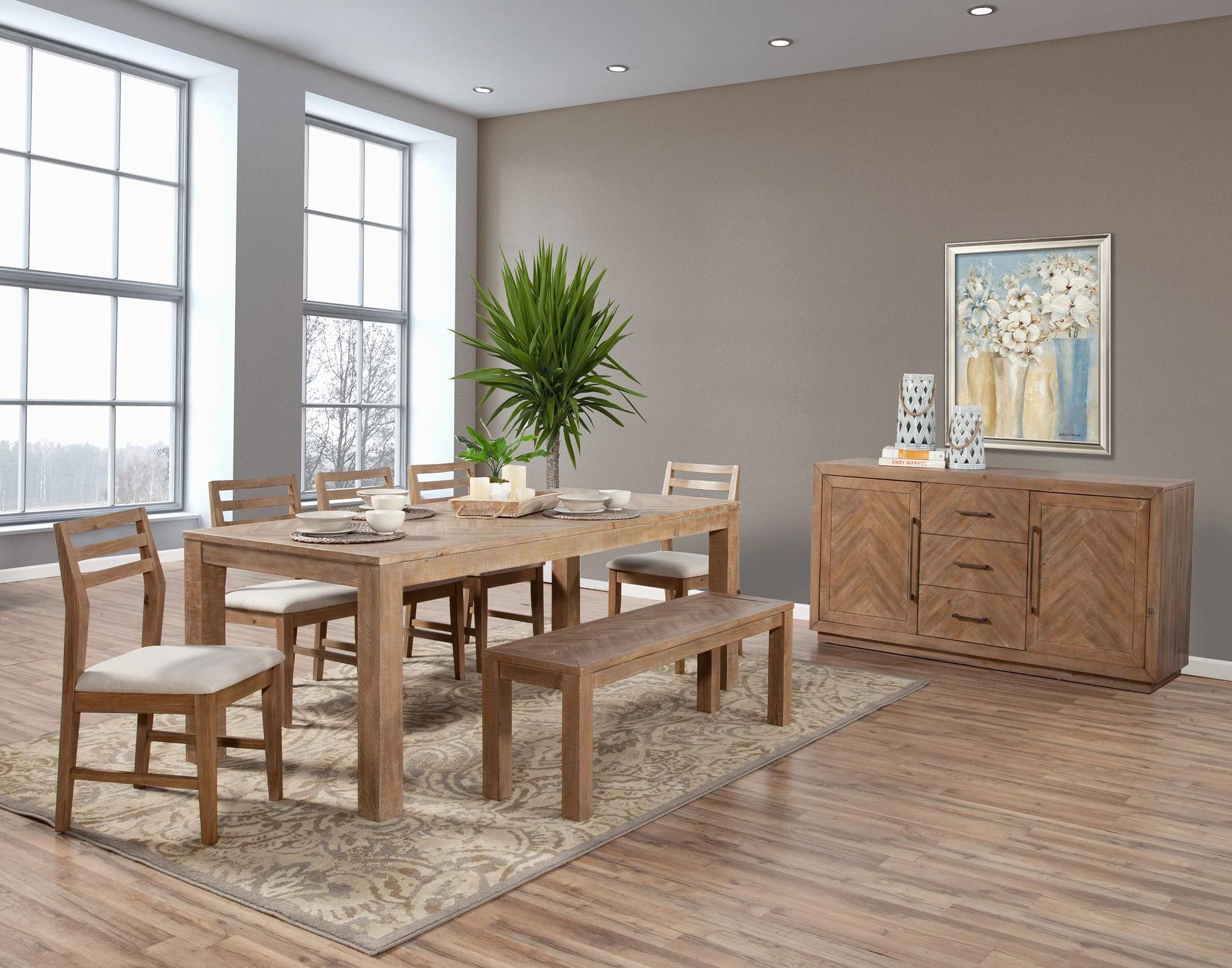 Contemporary, Rustic Dining Table Set AIDEN 3348-01-Set-10 in Natural Fabric