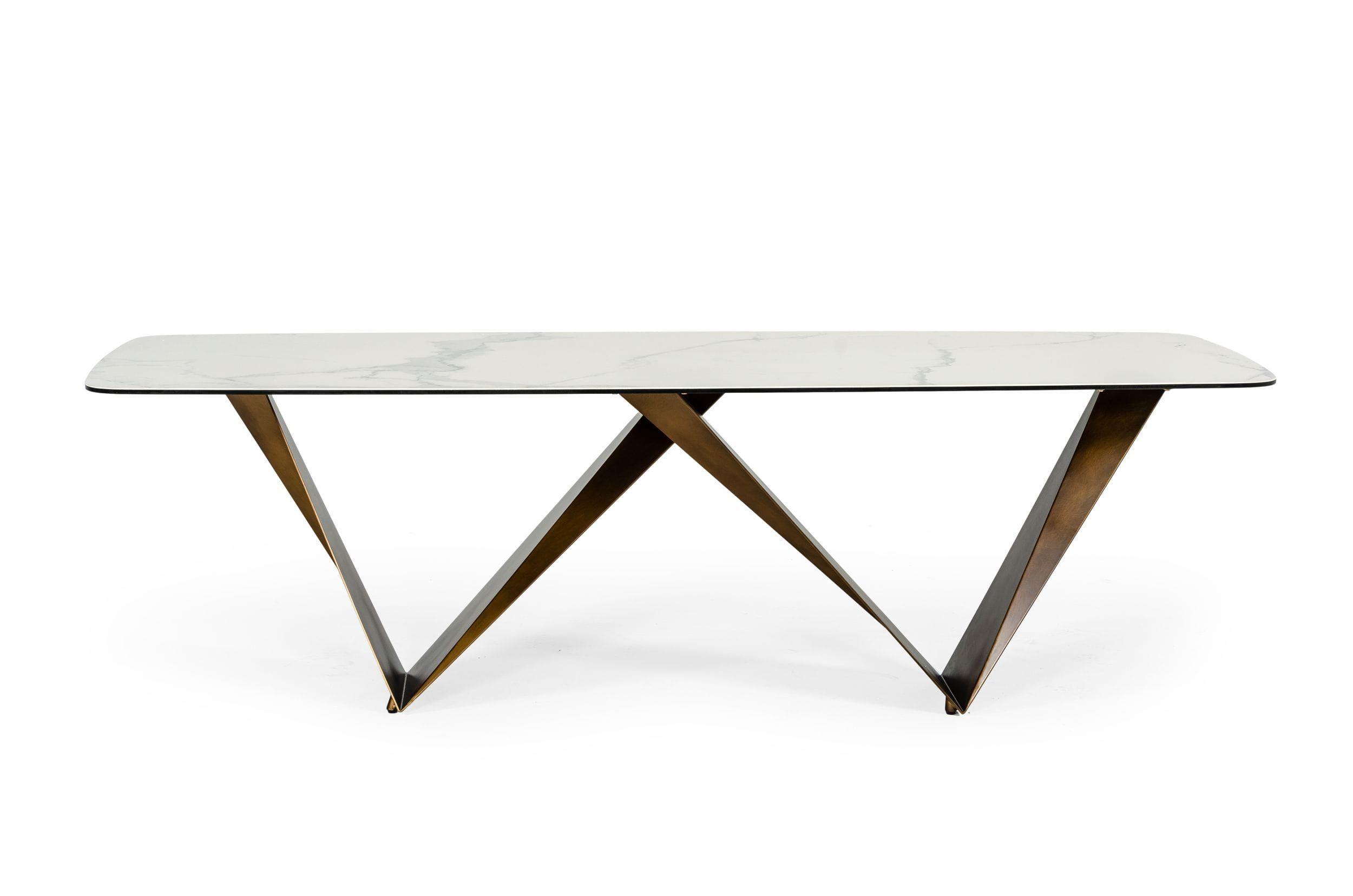 

    
White Ceramic & Brushed Brown Dining Table + 6 Chairs by VIG Modrest Melanie

