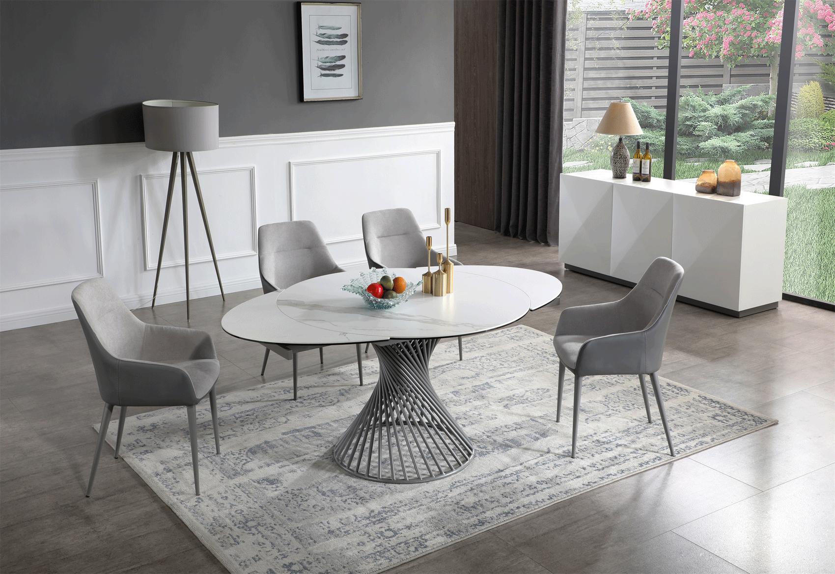 Contemporary Dining Table Set 9034DININGTABLE 9034DININGTABLE-5PC in White, Gray Fabric