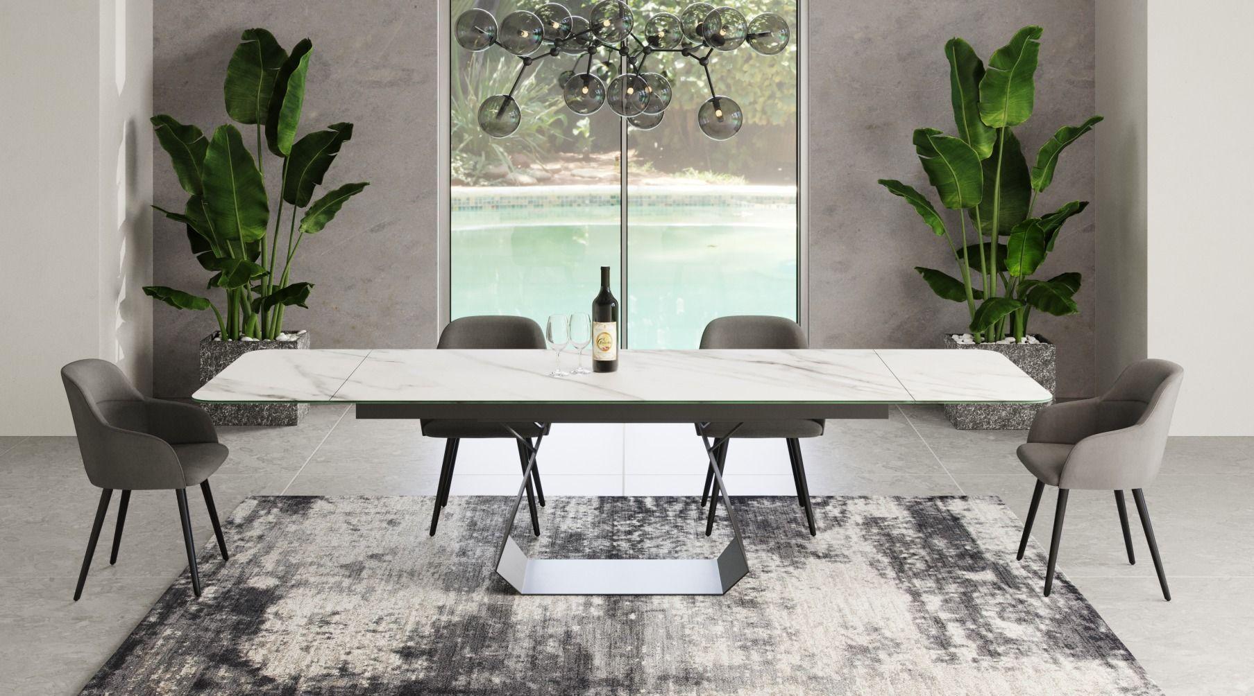 

    
White Ceramic Extendable Dining Table + 6 Chairs by VIG Modrest Howell
