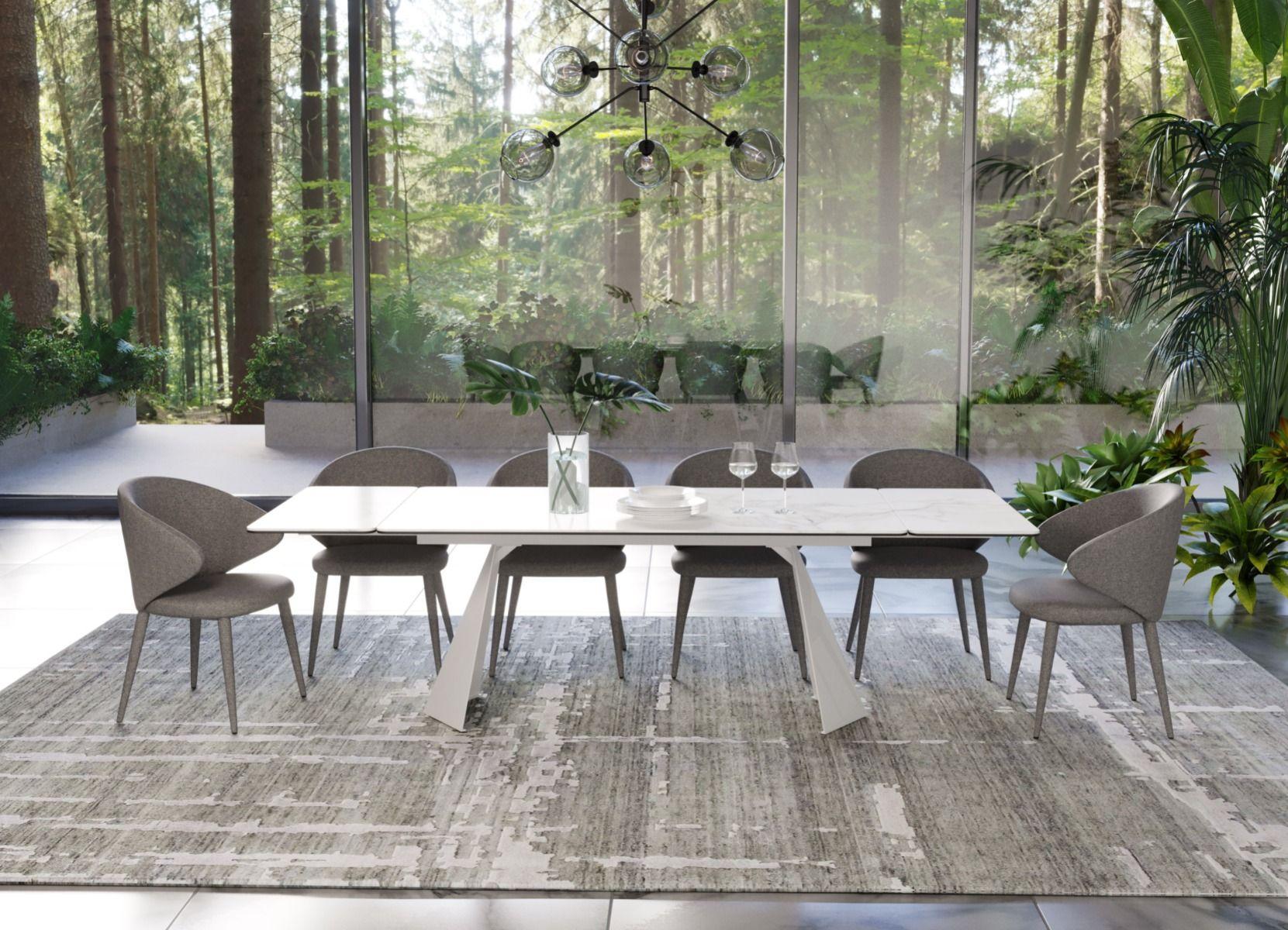 Contemporary, Modern Dining Room Set Encanto Keller VGNS8762-DT-9pcs in White, Gray Fabric