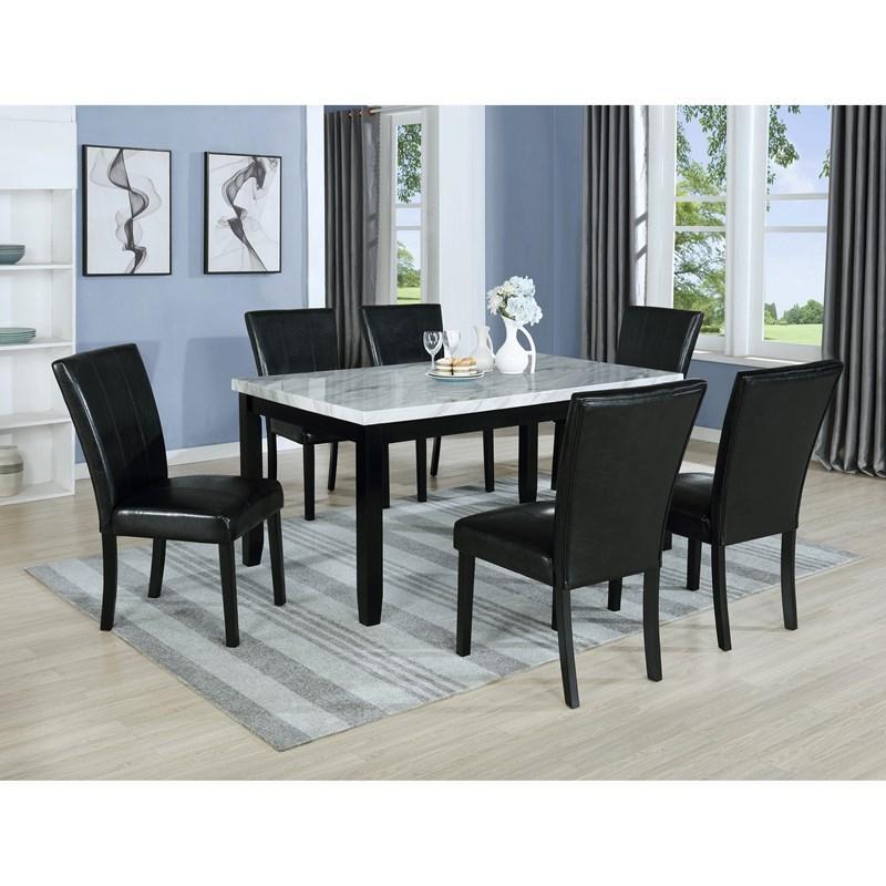 

    
White Faux Marble & Black Dining Room Set by Crown Mark Ferrara 2221T-3864-WH-7pcs
