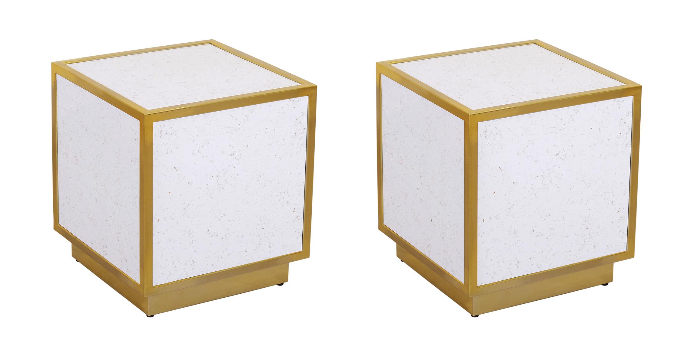 Contemporary, Modern End Table Set GLITZ 242-ET-Set 242-ET-Set-2 in White, Gold 