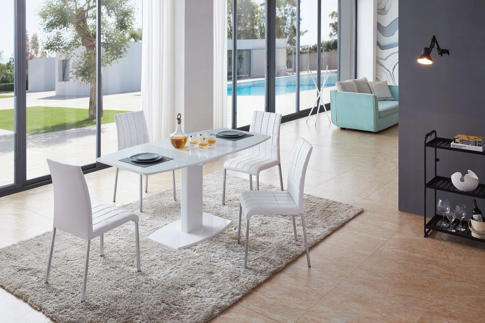 Contemporary, Modern Dining Table Set 2396 Table with extention and 3450 Chairs 2396-DT 3450-DC-7PC in White Eco Leather