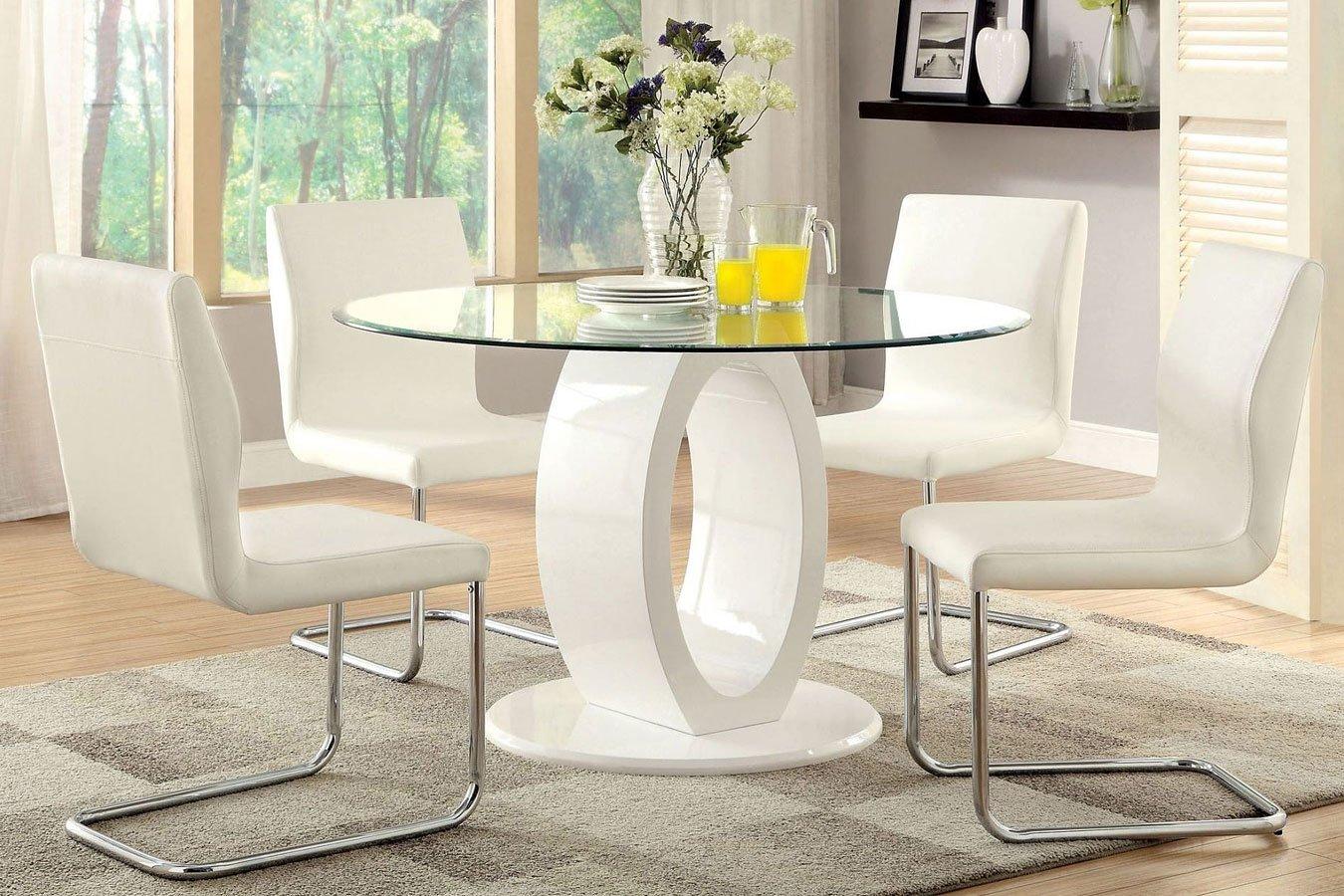 Contemporary Dining Table Set LODIA CM3825WH-RT-Set-5 CM3825WH-RT-Set-5 in White Leatherette