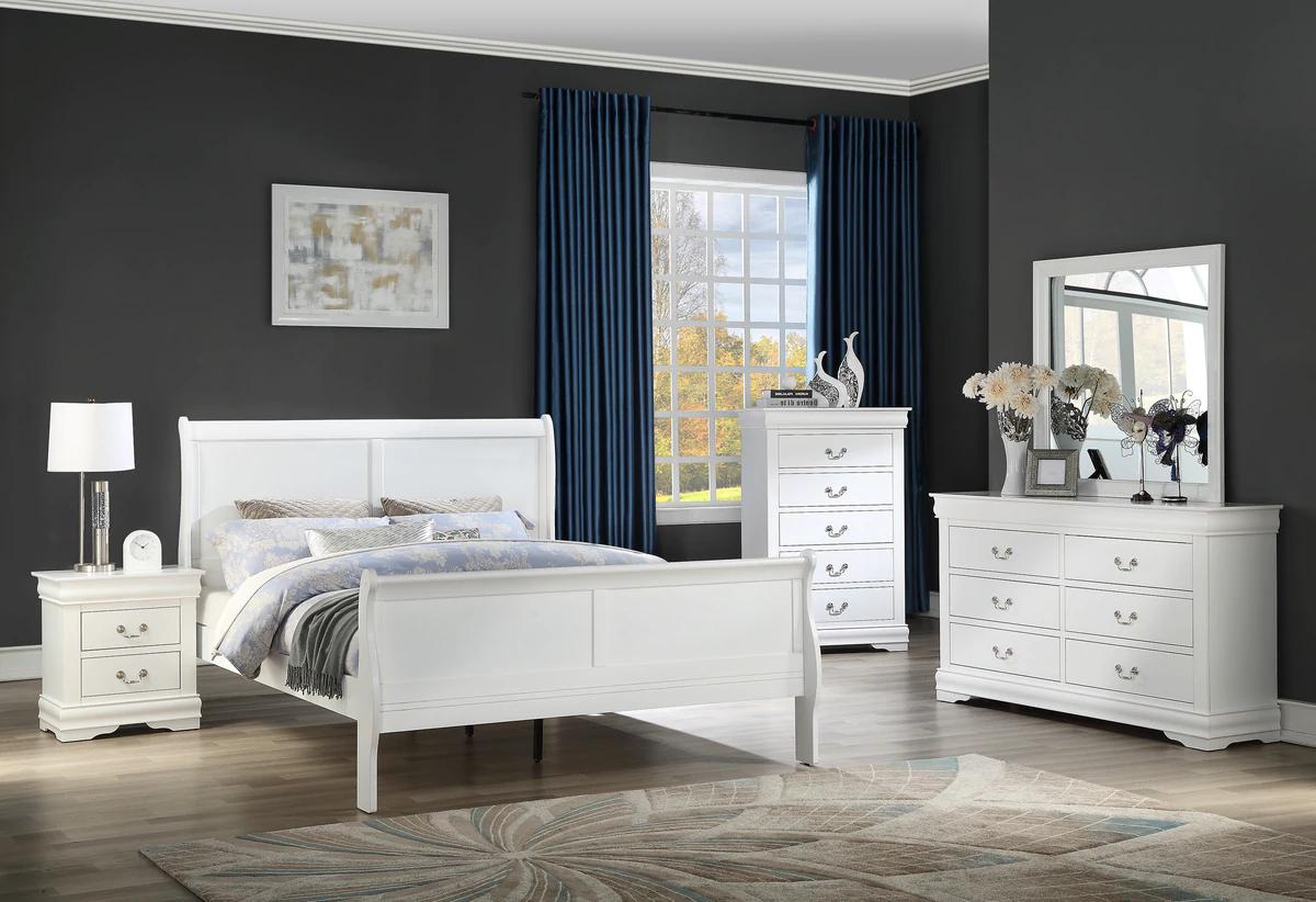

    
Contemporary White Panel Bed Louis Philip B3650-F Crown Mark
