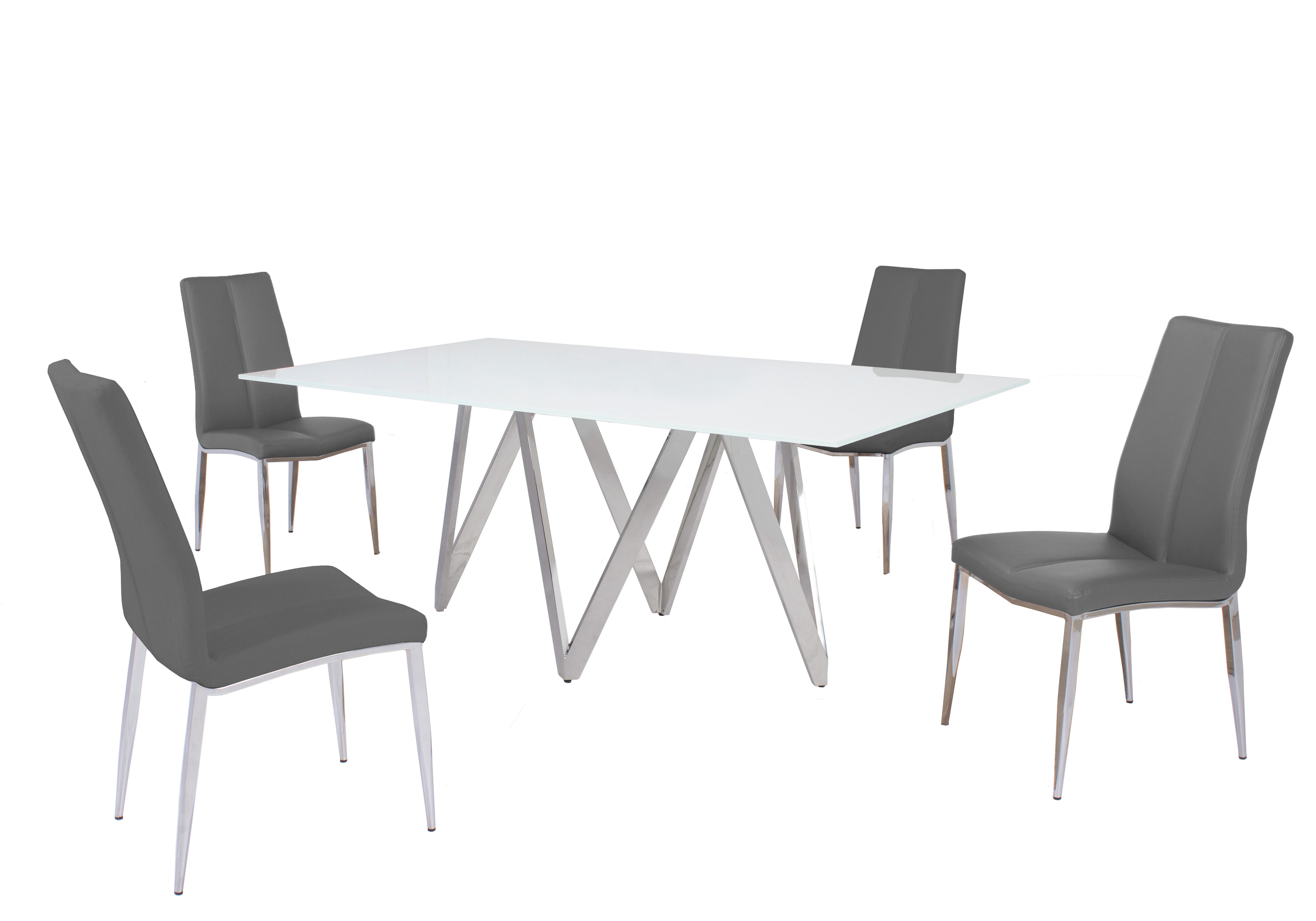 

    
White Glass Top Dining Set 5 Pcs w/ Grey Eco Leather Chairs Modern Abigail by Chintaly Imports
