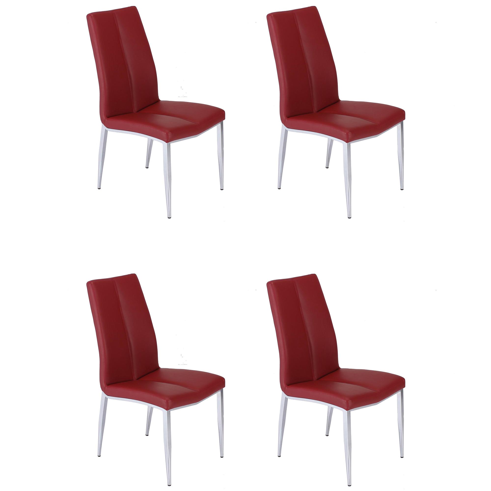 

                    
Buy White Glass Top Dining Set 5 Pcs w/ Red Eco Leather Chairs Modern Abigail by Chintaly Imports
